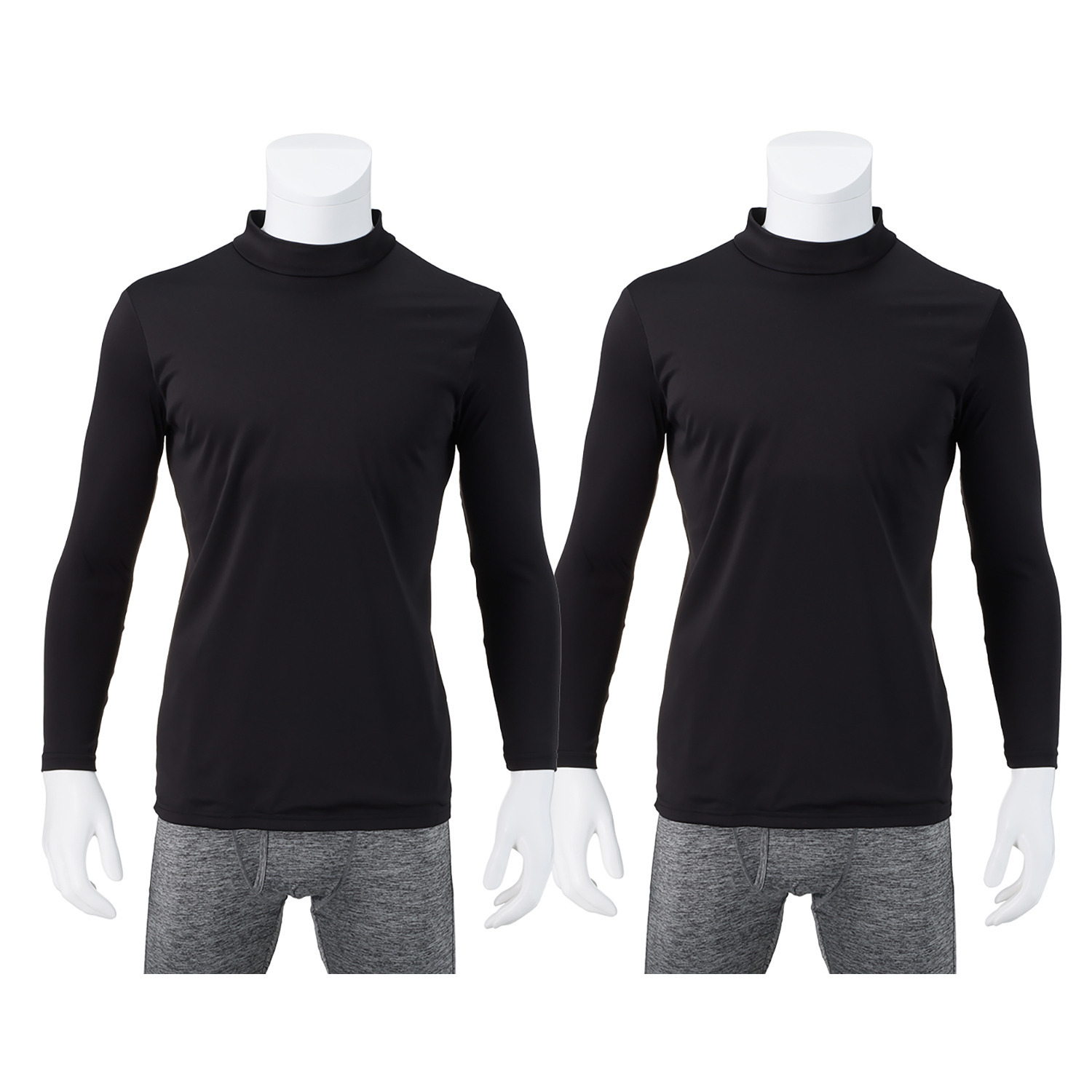 ブリーズテックス 防風　透湿 裏起毛 ハイネック長袖インナー 同色２枚セット ＜メンズ＞