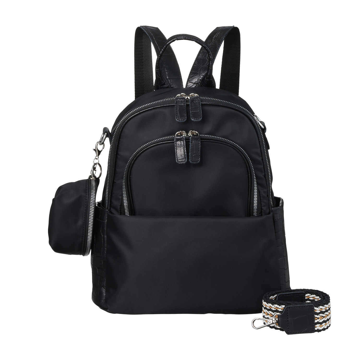 オリタタ ナイロン 牛革アクセント ３ウェイリュック ＜ミニポーチ付＞