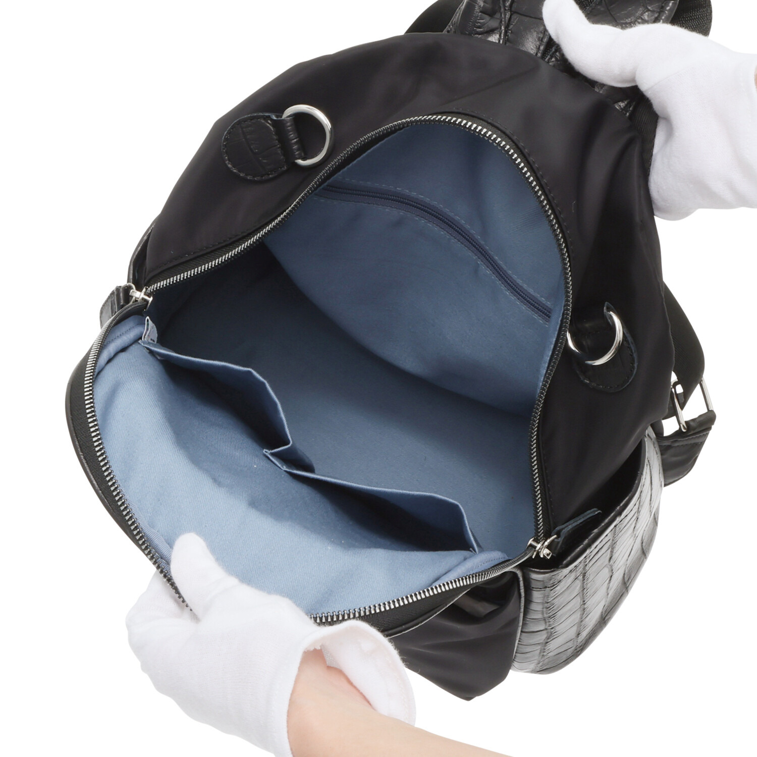 オリタタ ナイロン 牛革アクセント ３ウェイリュック ＜ミニポーチ付＞