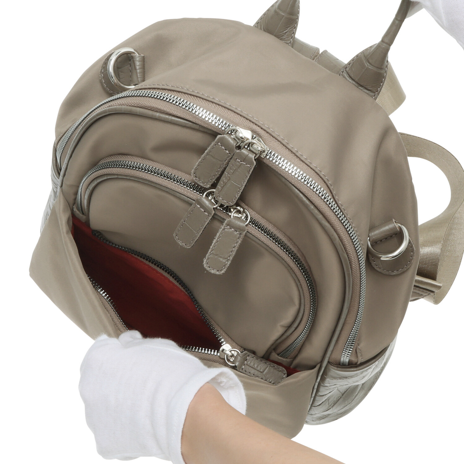 オリタタ ナイロン 牛革アクセント ３ウェイリュック ＜ミニポーチ付＞