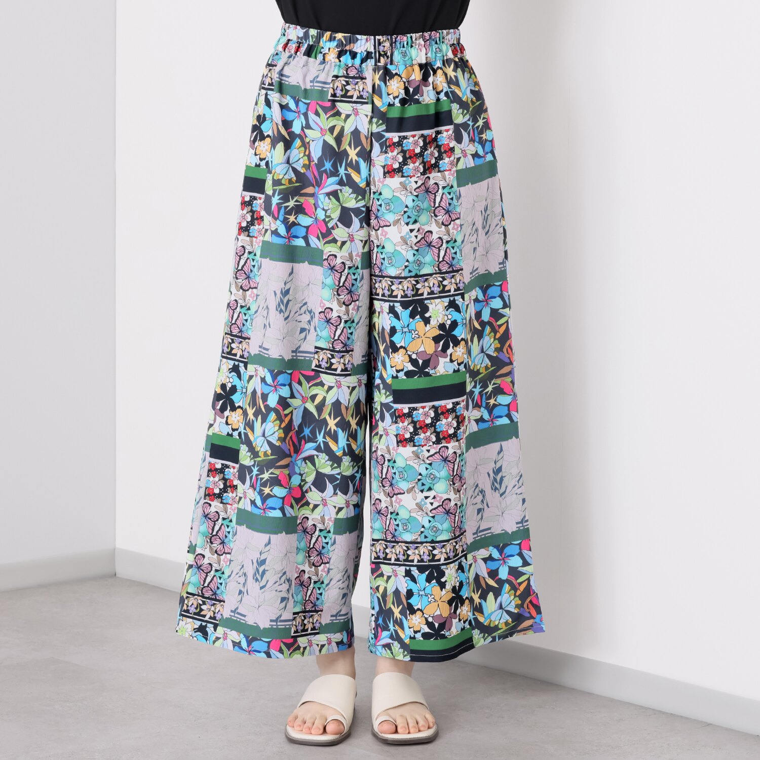 スカラー 花柄 パッチワークパンツ