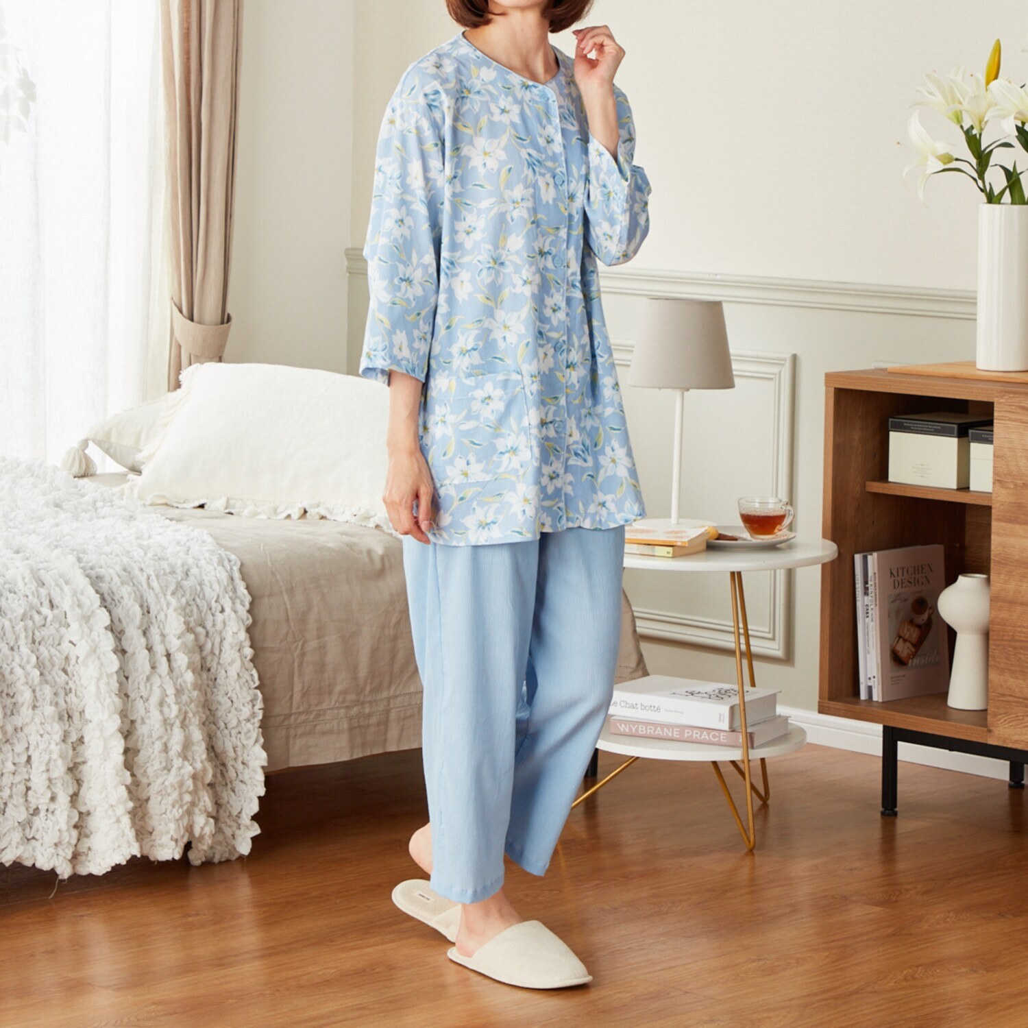 ＷＩＮＤ 高島ちぢみ ストレッチ楊柳 ユリ柄パジャマ