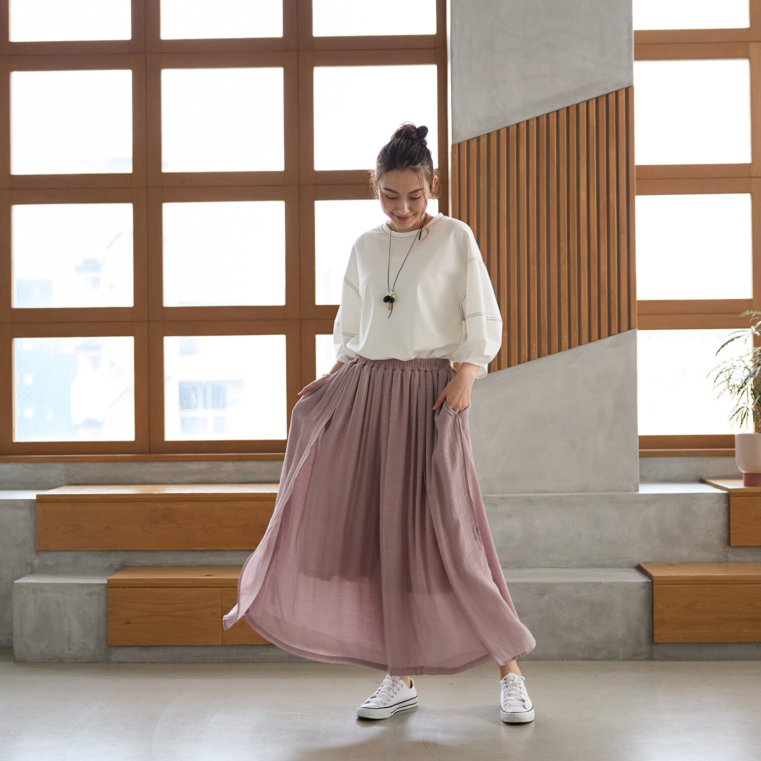 アトリエール 麻調 ドレープスカーチョ