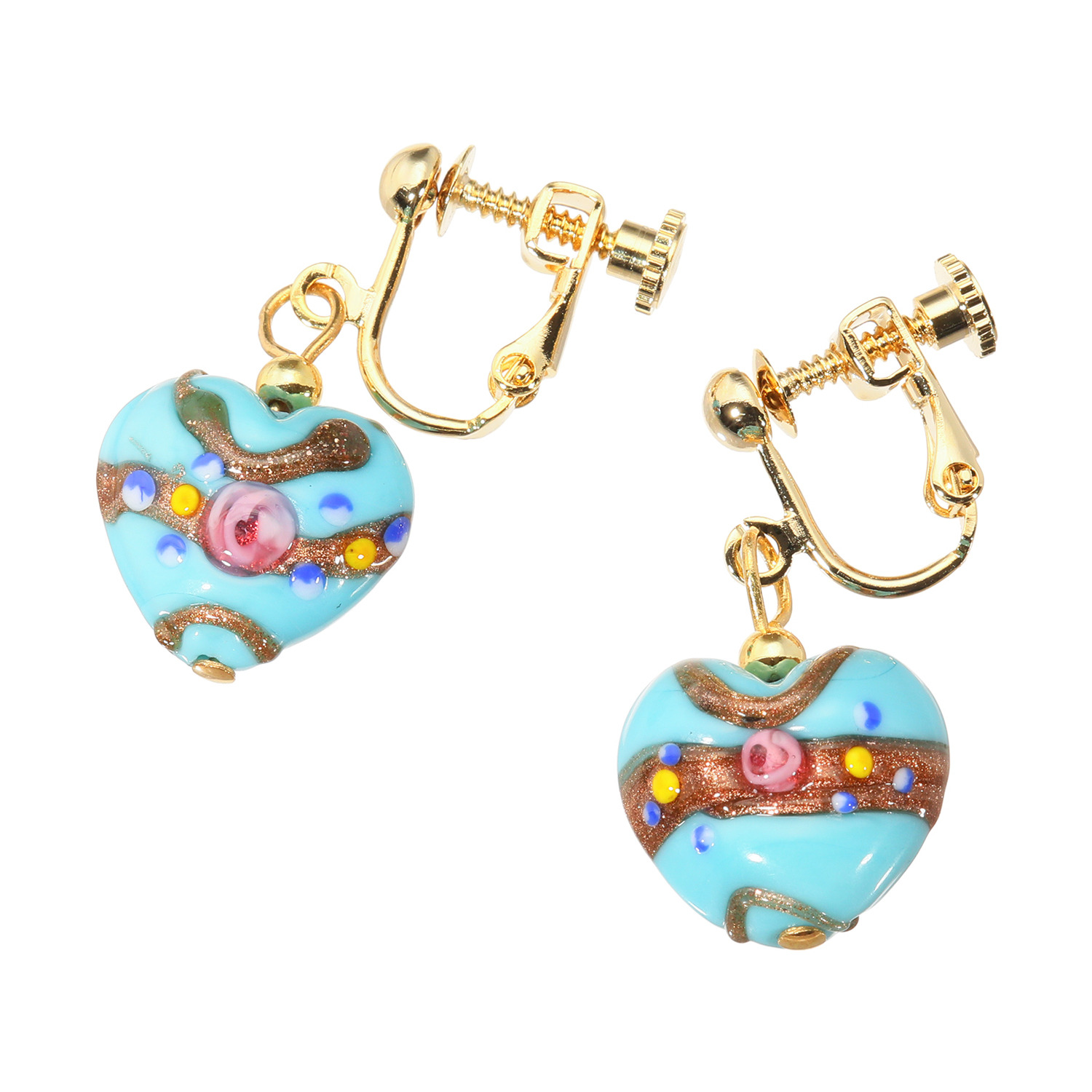 ラグーナ ベネチアンガラス フィオーレ ハートイヤリング／ピアス