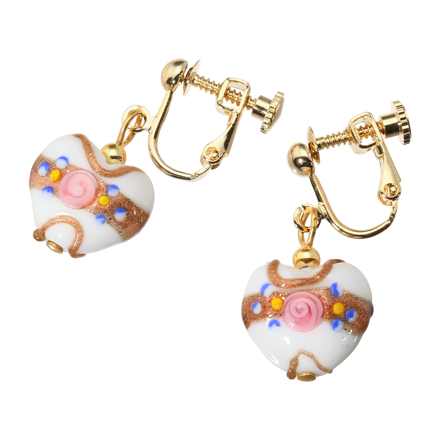 ラグーナ ベネチアンガラス フィオーレ ハートイヤリング／ピアス