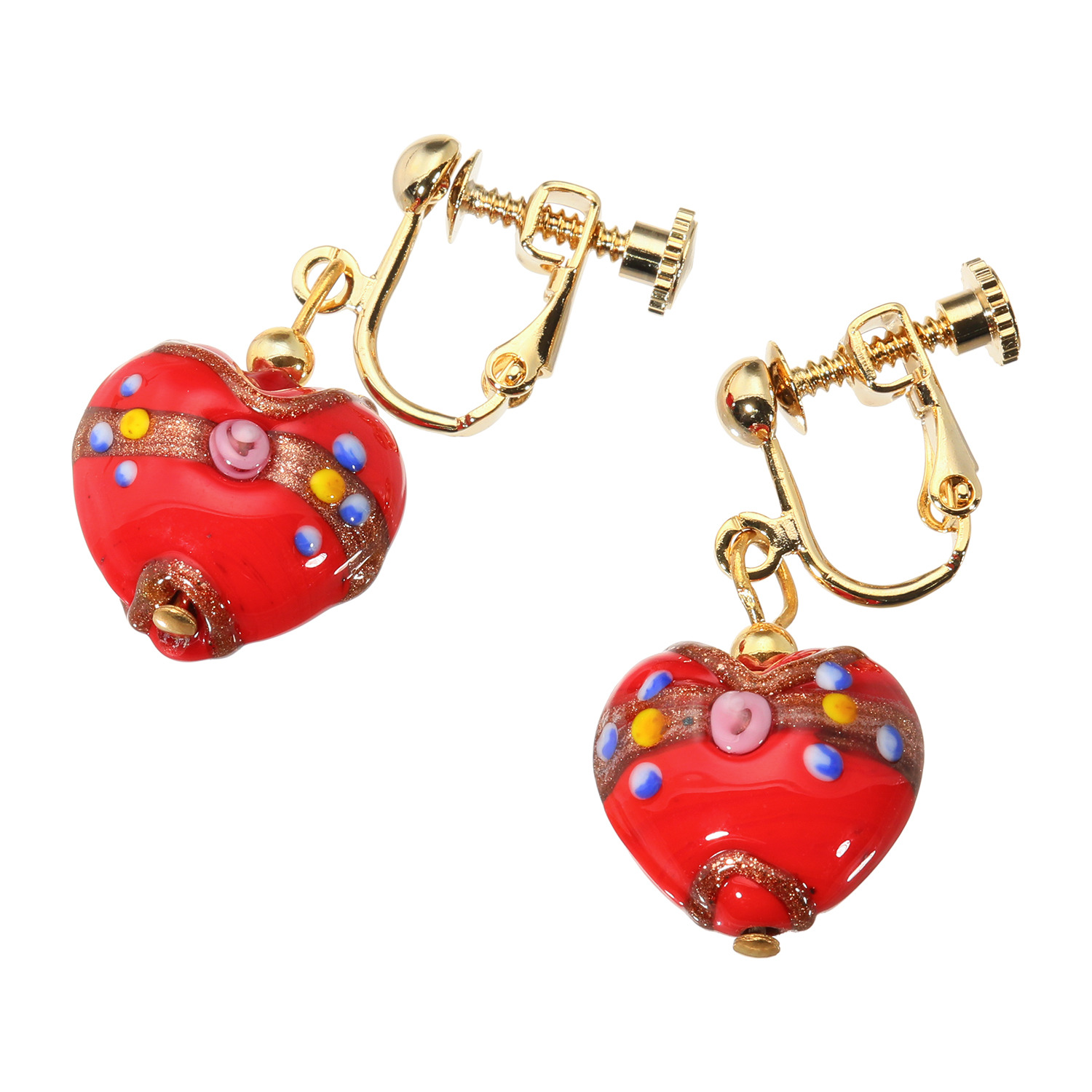 ラグーナ ベネチアンガラス フィオーレ ハートイヤリング／ピアス