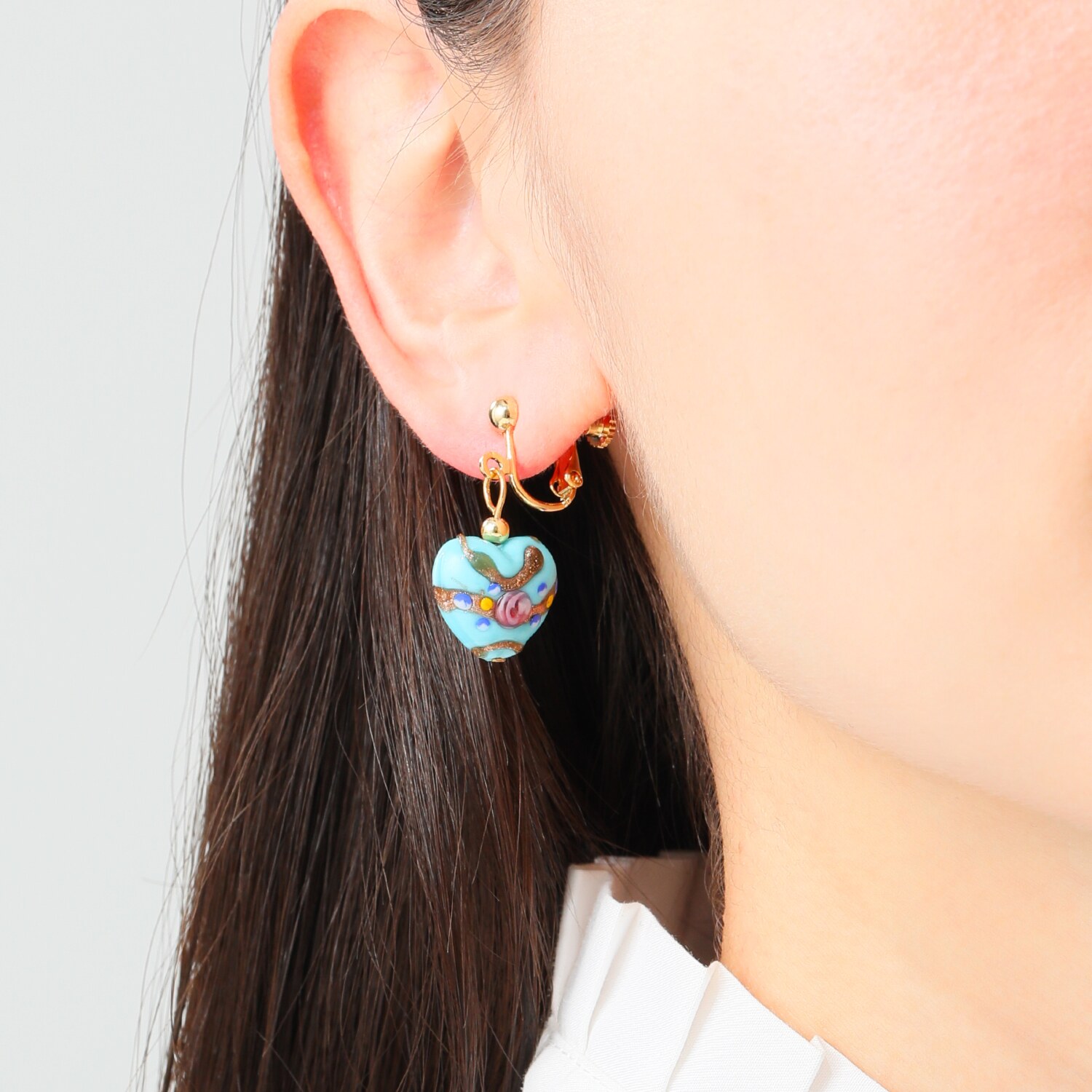 ラグーナ ベネチアンガラス フィオーレ ハートイヤリング／ピアス