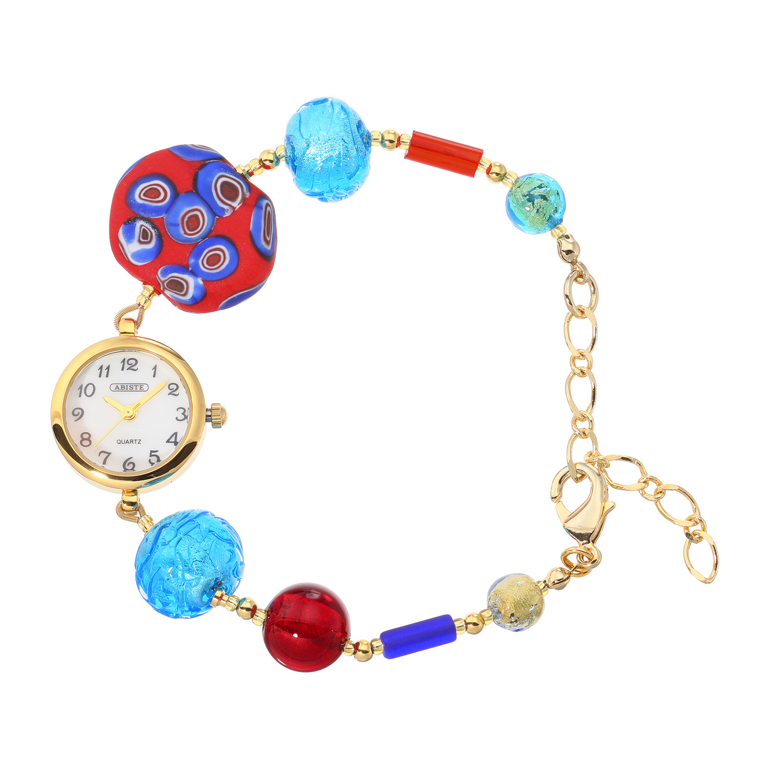 ラグーナ ベネチアンガラス ヴィンテージムッリーネ ブルー＆レッドカラー ウォッチ