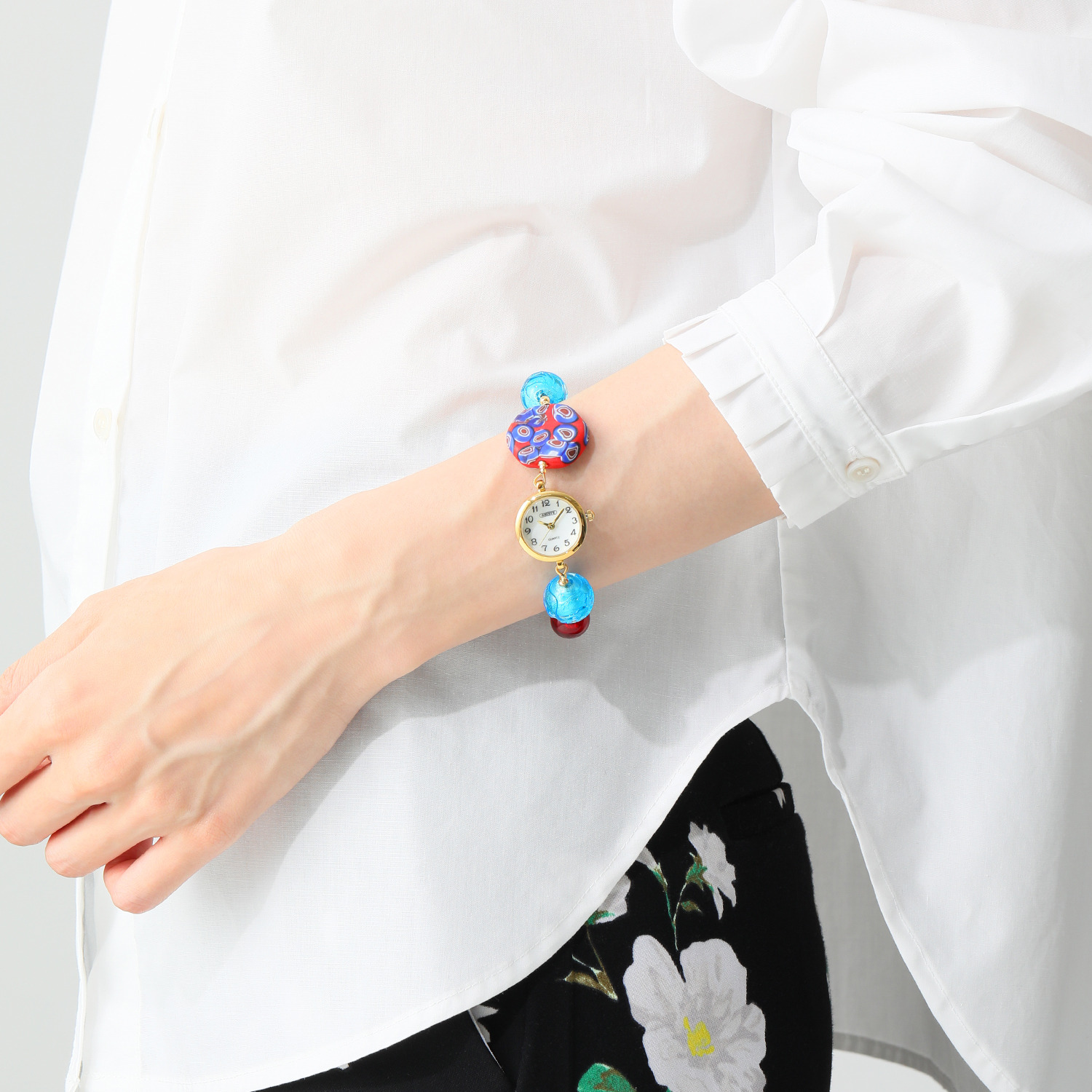 ラグーナ ベネチアンガラス ヴィンテージムッリーネ ブルー＆レッドカラー ウォッチ