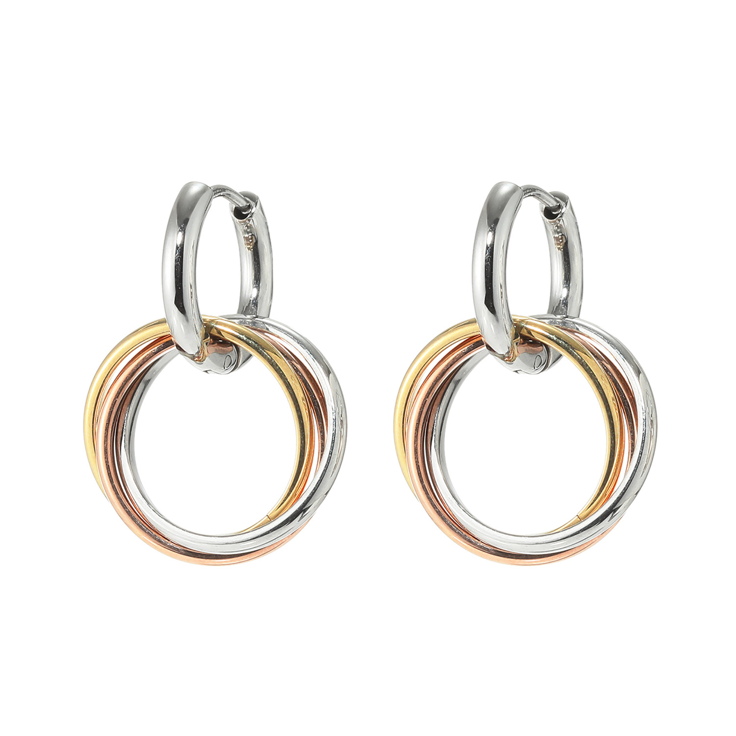 デイスティー サージカルステンレス ３連サークルデザイン ２ウェイ トリカラーピアス