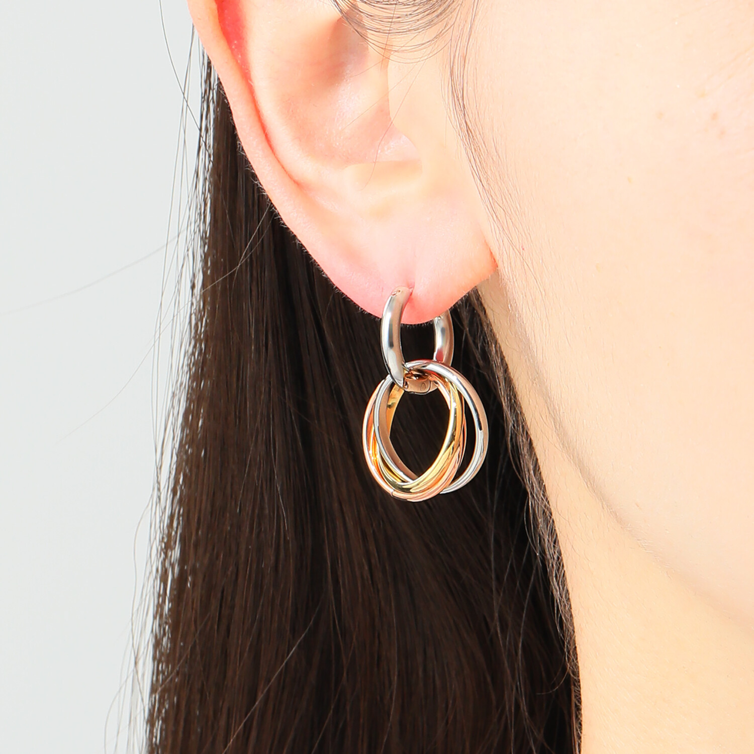 デイスティー サージカルステンレス ３連サークルデザイン ２ウェイ トリカラーピアス