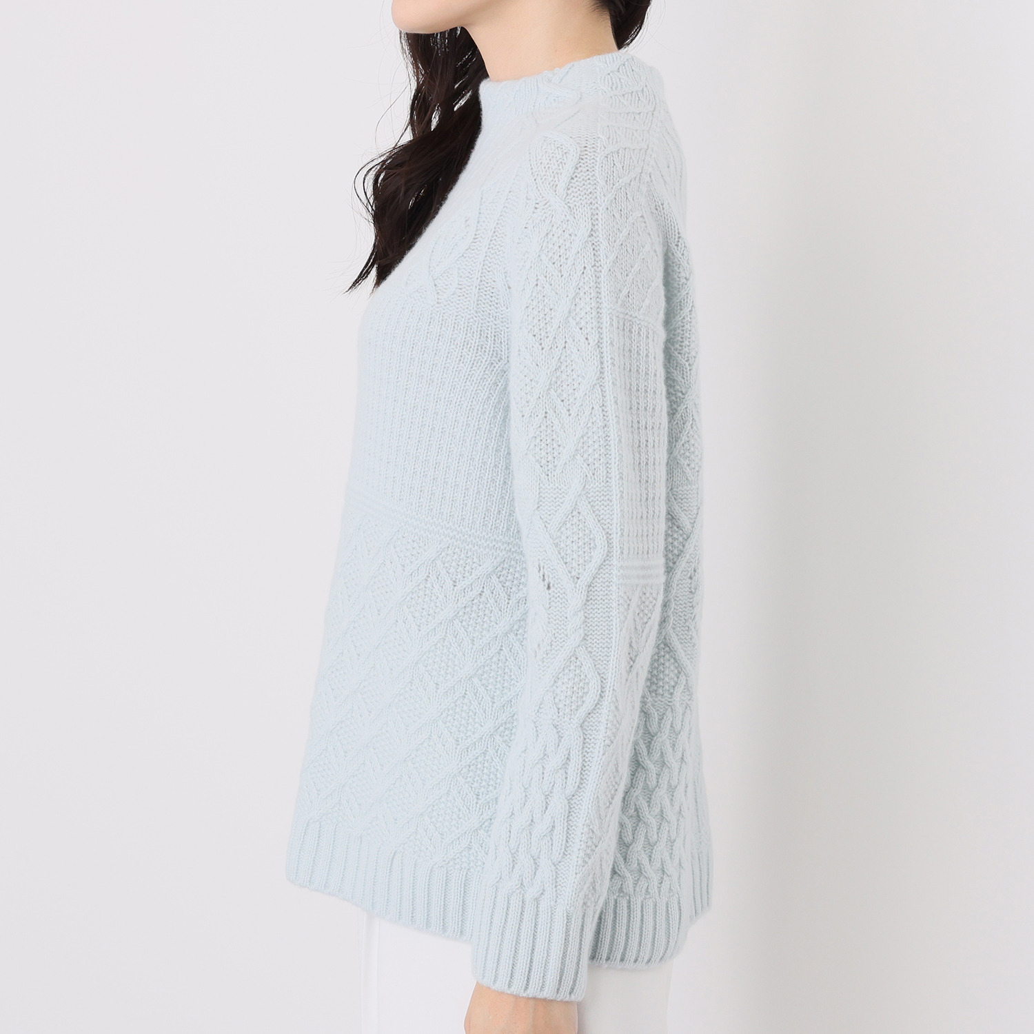 ルーエン　ローズ 日本製 内モンゴル産 カシミヤ１００％ パッチワーク柄 ビルドネックプルオーバー