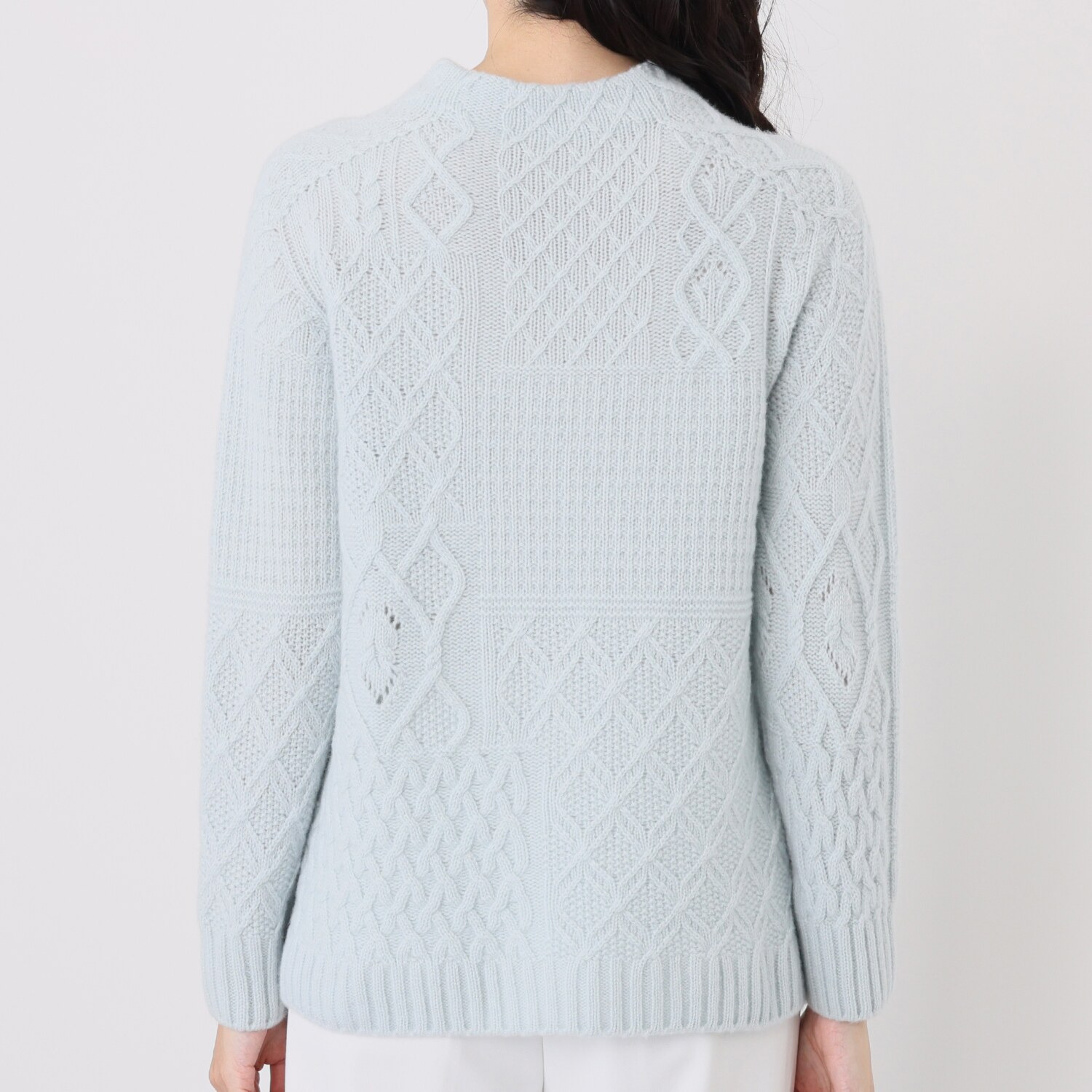 ルーエン　ローズ 日本製 内モンゴル産 カシミヤ１００％ パッチワーク柄 ビルドネックプルオーバー