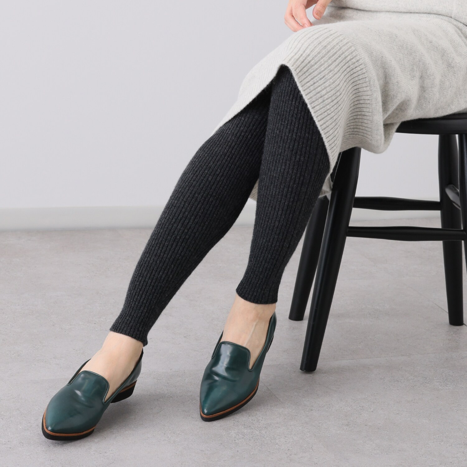 ルーエン　ローズ 日本製 内モンゴル産 カシミヤ１００％ ランダムリブレギンス