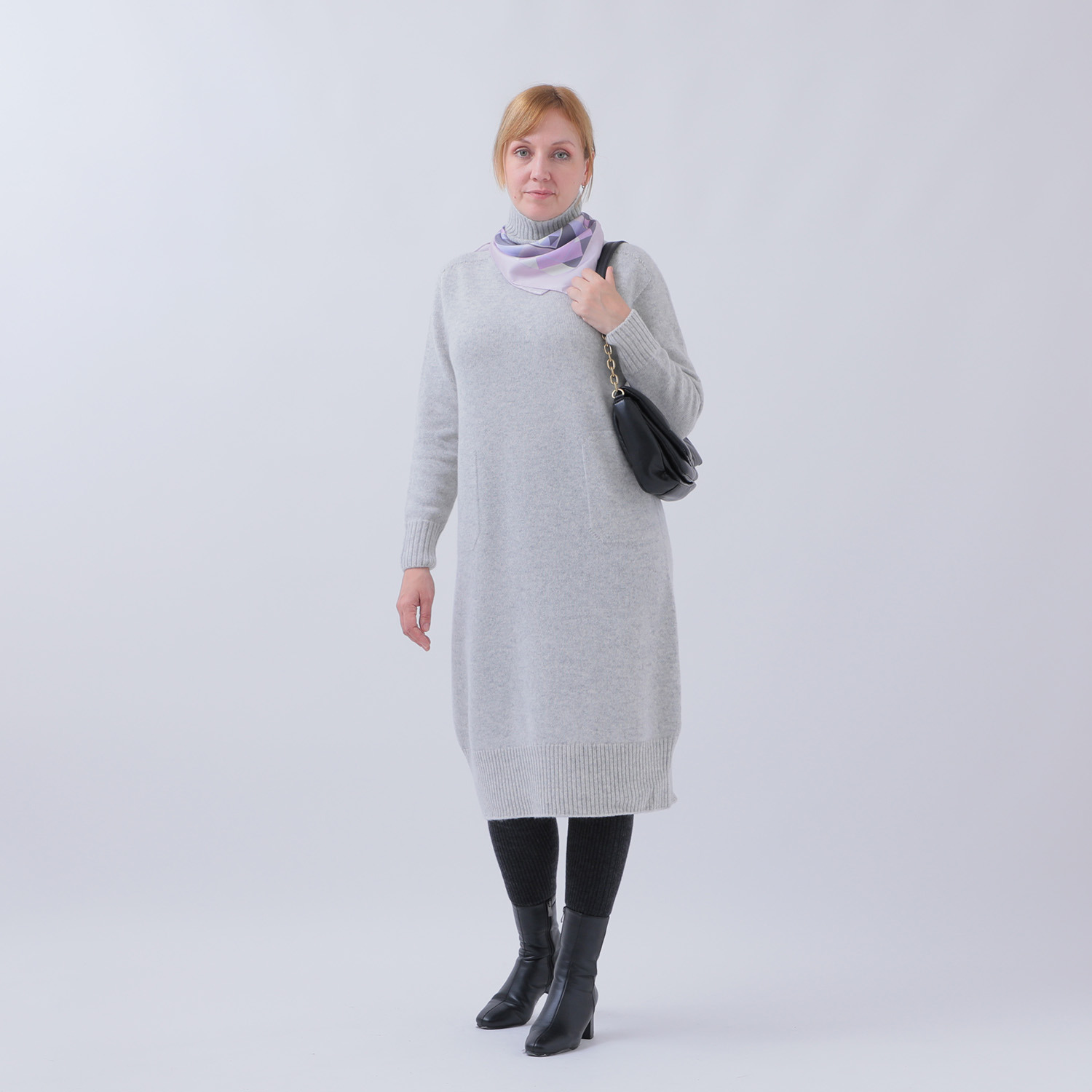 ルーエン　ローズ 日本製 内モンゴル産 カシミヤ１００％ ポケット付 ハイネックワンピース