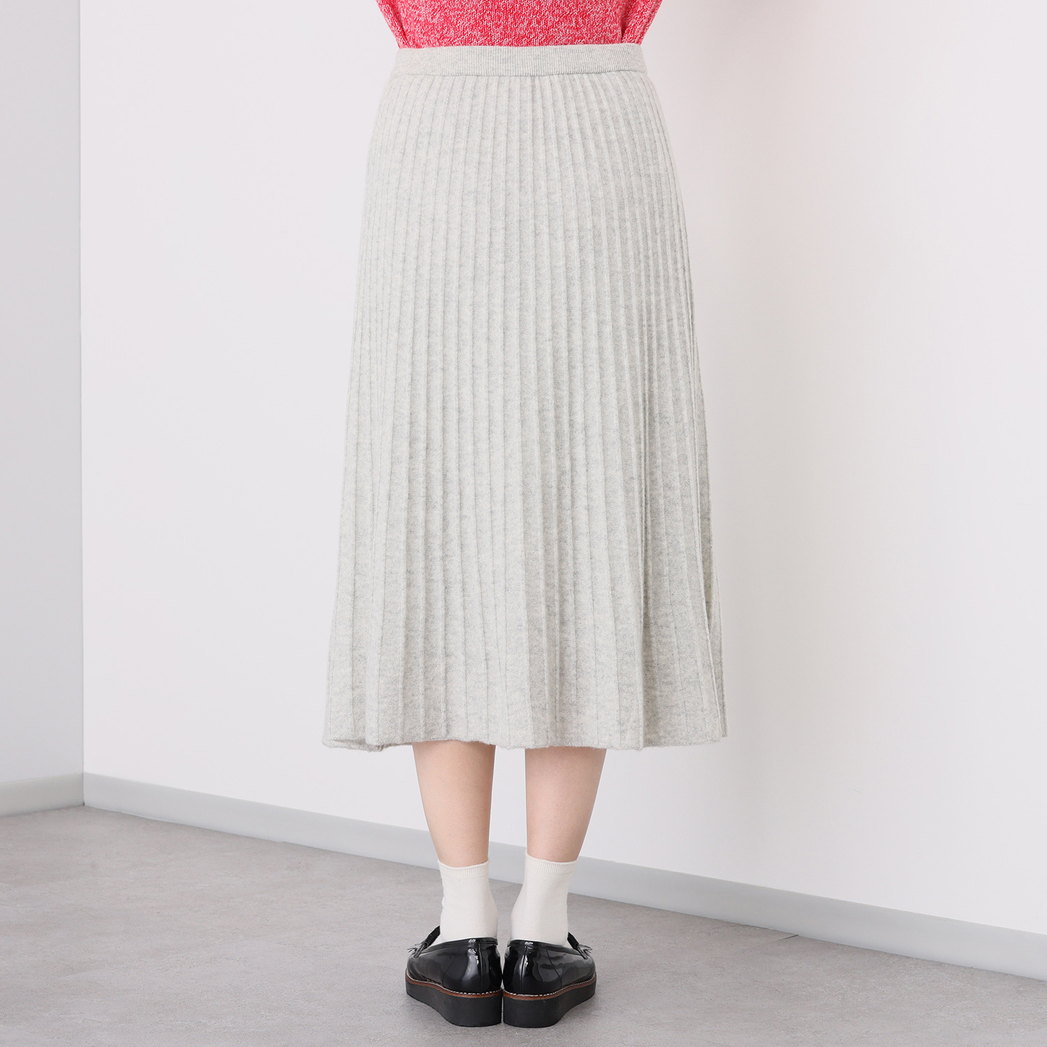 ルーエン　ローズ 日本製 内モンゴル産カシミヤ ワイドリブ　Ａライン プリーツ風スカート