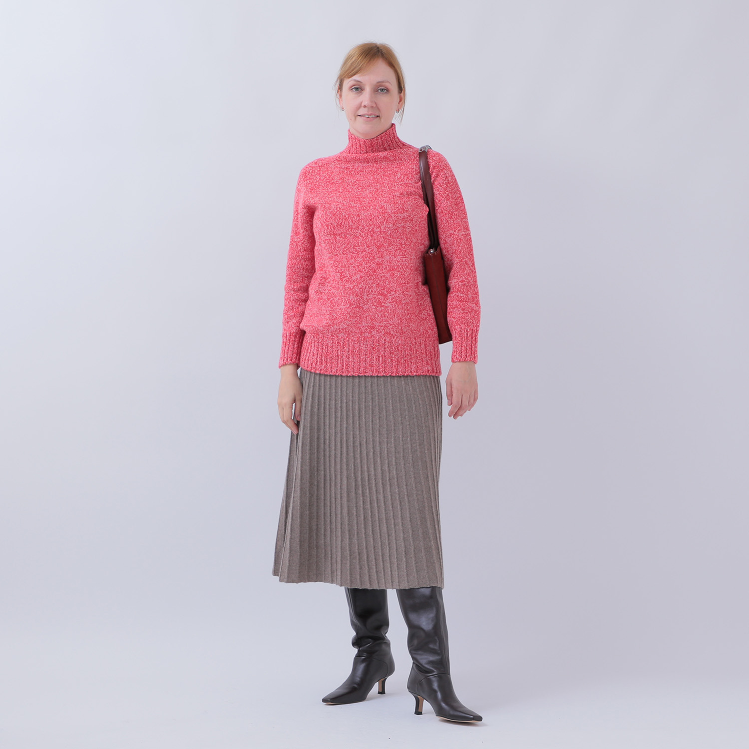 ルーエン　ローズ 日本製 内モンゴル産カシミヤ ワイドリブ　Ａライン プリーツ風スカート