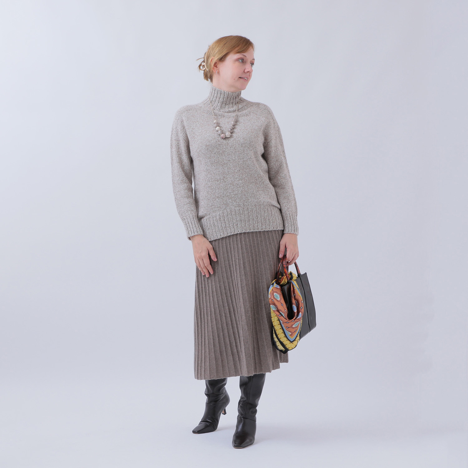 ルーエン　ローズ 日本製 内モンゴル産カシミヤ ワイドリブ　Ａライン プリーツ風スカート