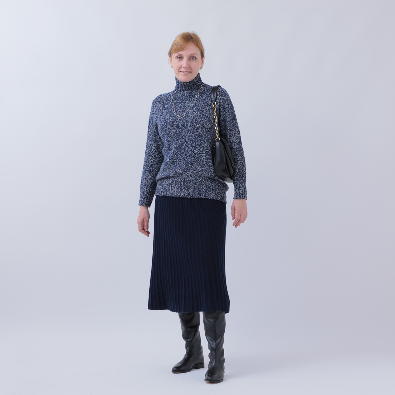 ルーエン　ローズ 日本製 内モンゴル産カシミヤ ワイドリブ　Ａライン プリーツ風スカート