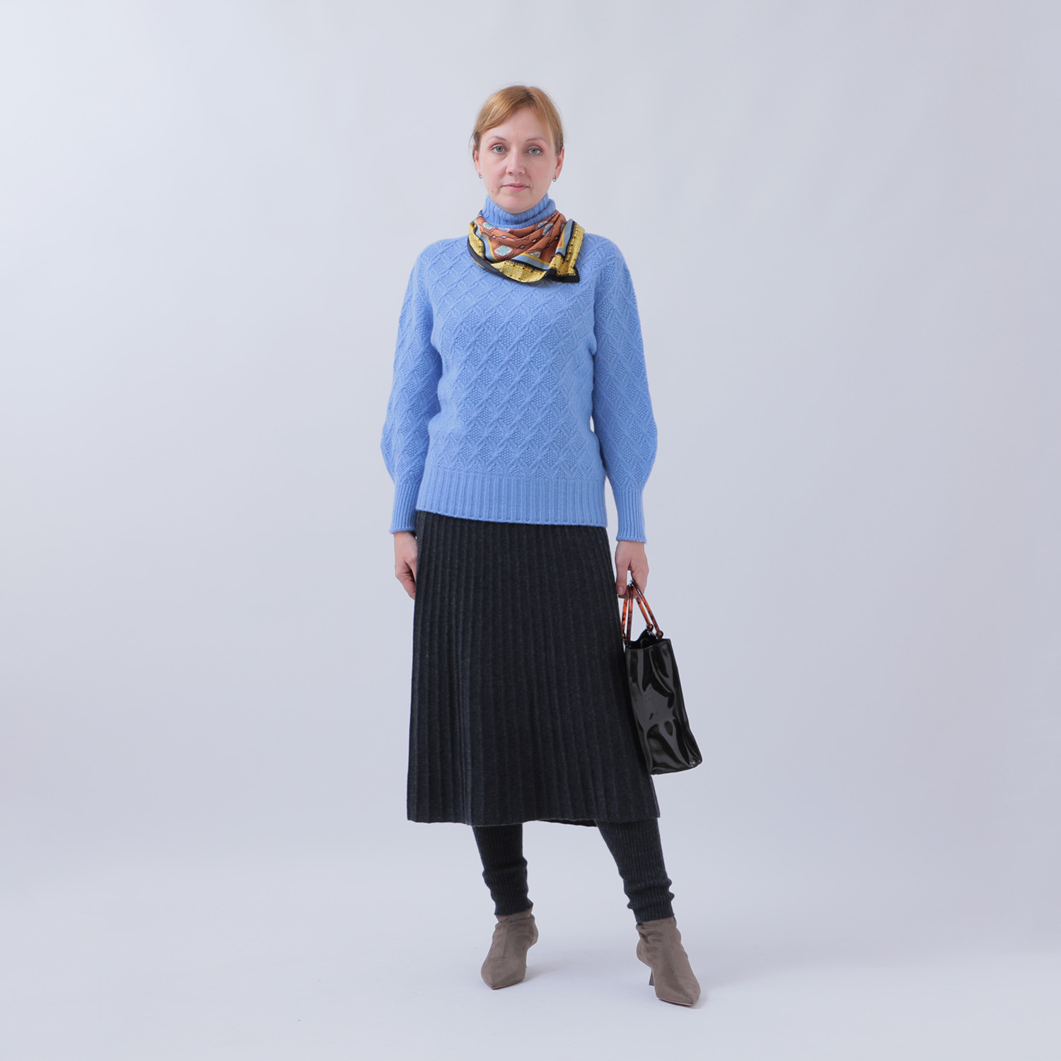 ルーエン　ローズ 日本製 内モンゴル産カシミヤ ワイドリブ　Ａライン プリーツ風スカート