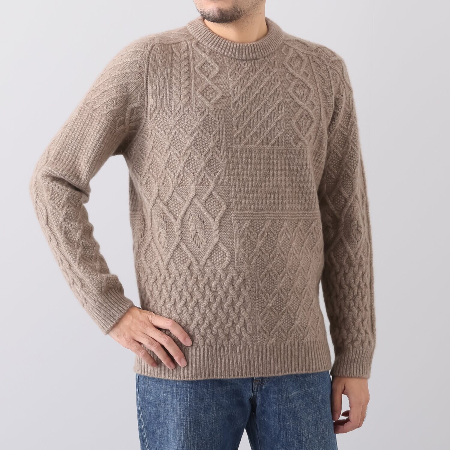 ルーエン　ローズ 日本製　内モンゴル産 カシミヤ１００％ パッチワーク柄 プルオーバー ＜メンズ＞