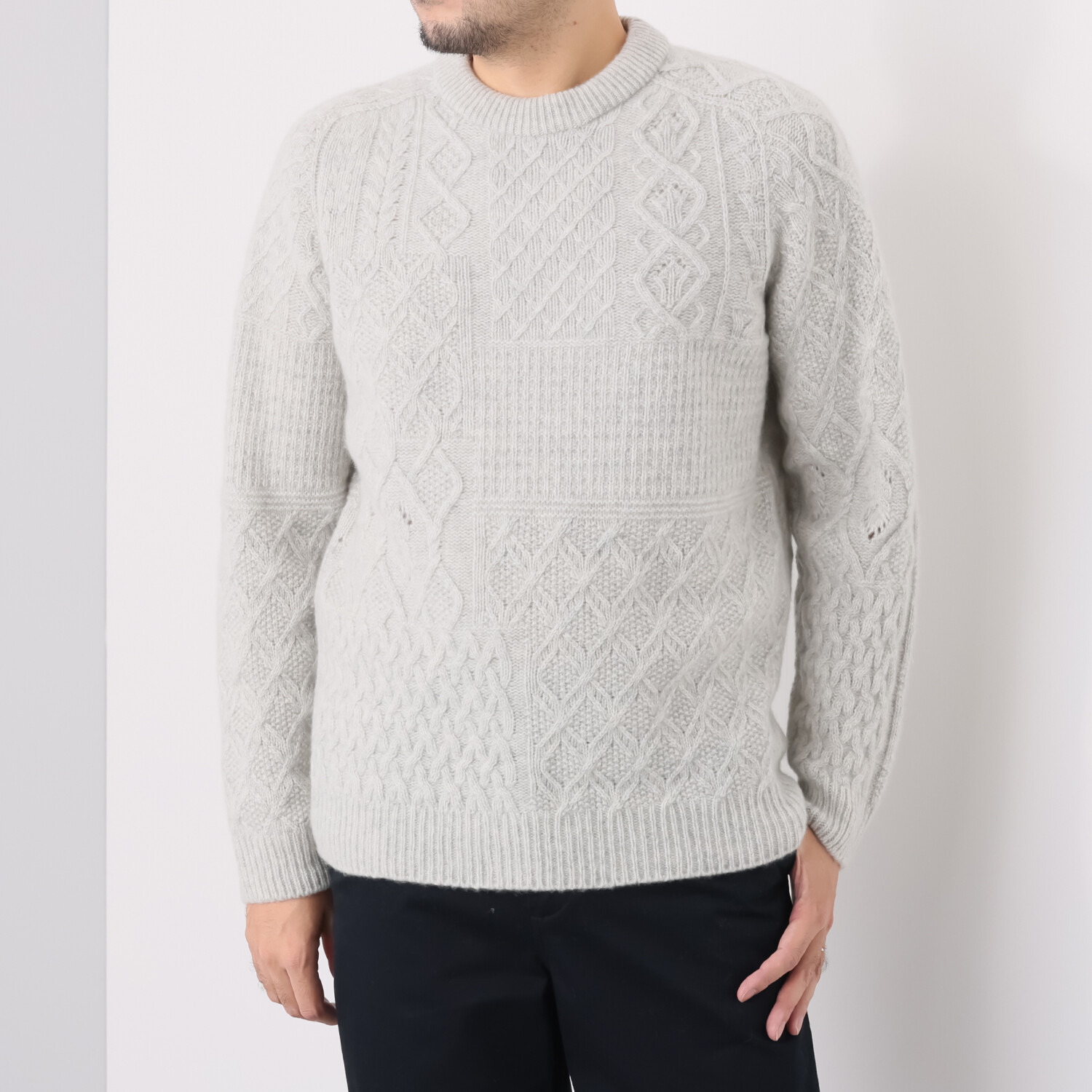 ルーエン　ローズ 日本製　内モンゴル産 カシミヤ１００％ パッチワーク柄 プルオーバー ＜メンズ＞