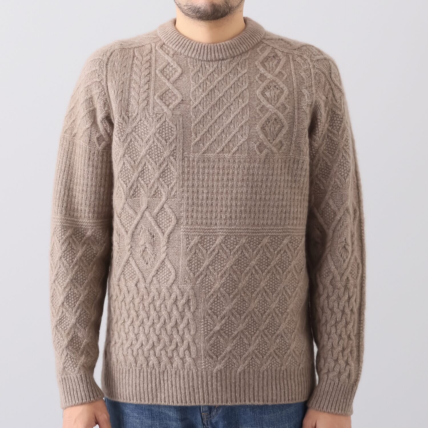 ルーエン　ローズ 日本製　内モンゴル産 カシミヤ１００％ パッチワーク柄 プルオーバー ＜メンズ＞