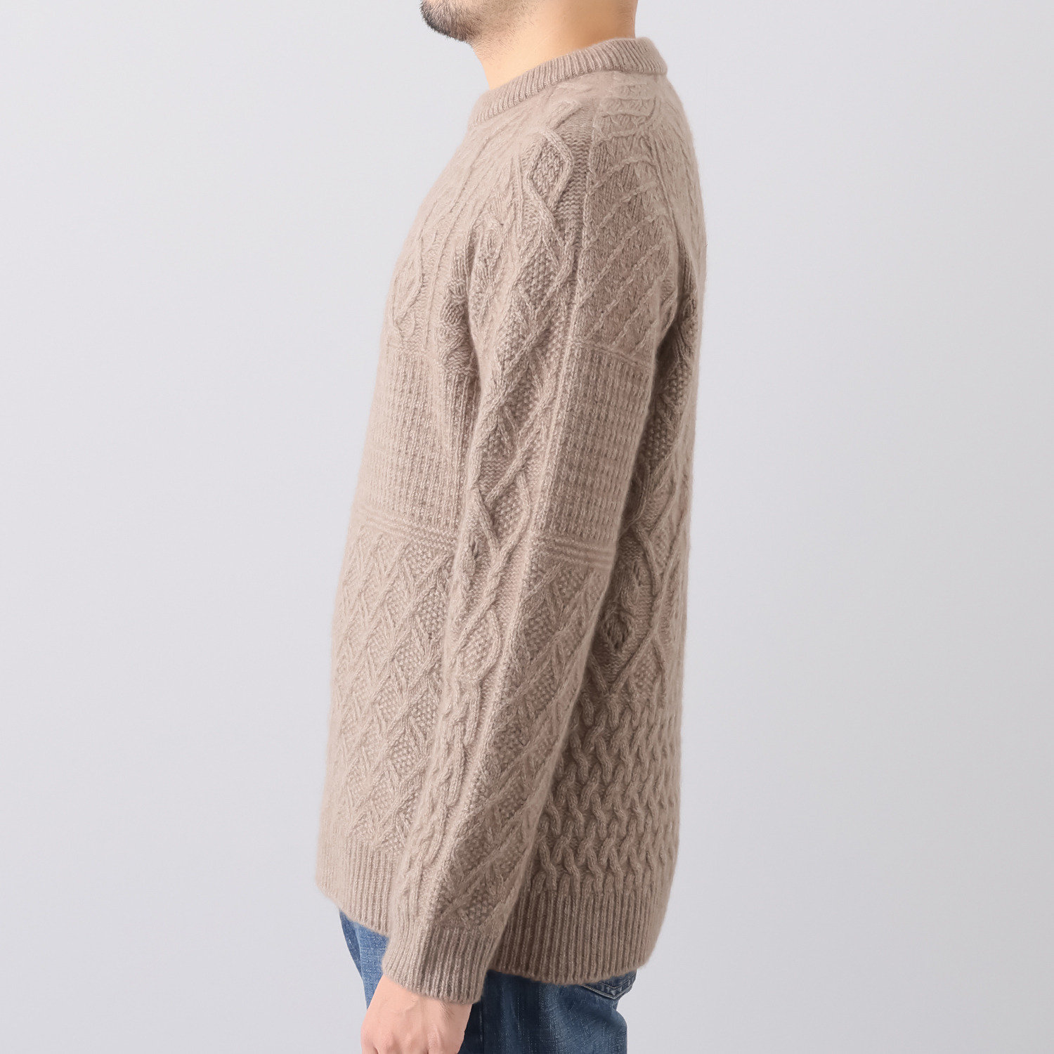 ルーエン　ローズ 日本製　内モンゴル産 カシミヤ１００％ パッチワーク柄 プルオーバー ＜メンズ＞