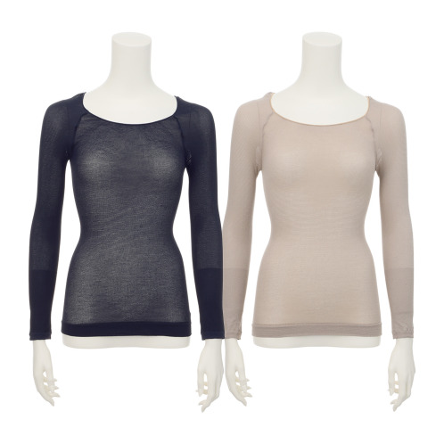 パフィールソフト　日本製　軽くて薄くて暖かい　キュプラ混　ラウンドネック　長袖インナー２枚セット