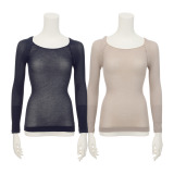 パフィールソフト 日本製 軽くて薄くて暖かい キュプラ混 ラウンドネック 長袖インナー２枚セット