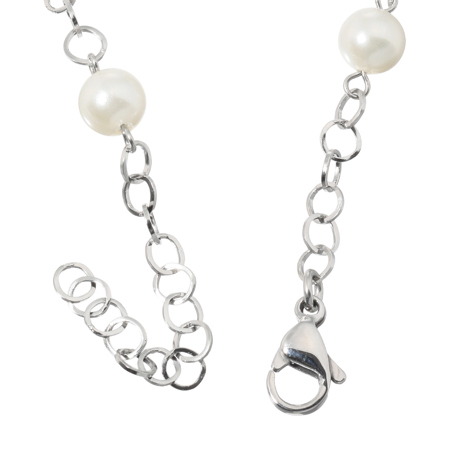 ステングレイス サージカルステンレス 貝パール＆ フラットラウンドチェーン ステーションブレスレット