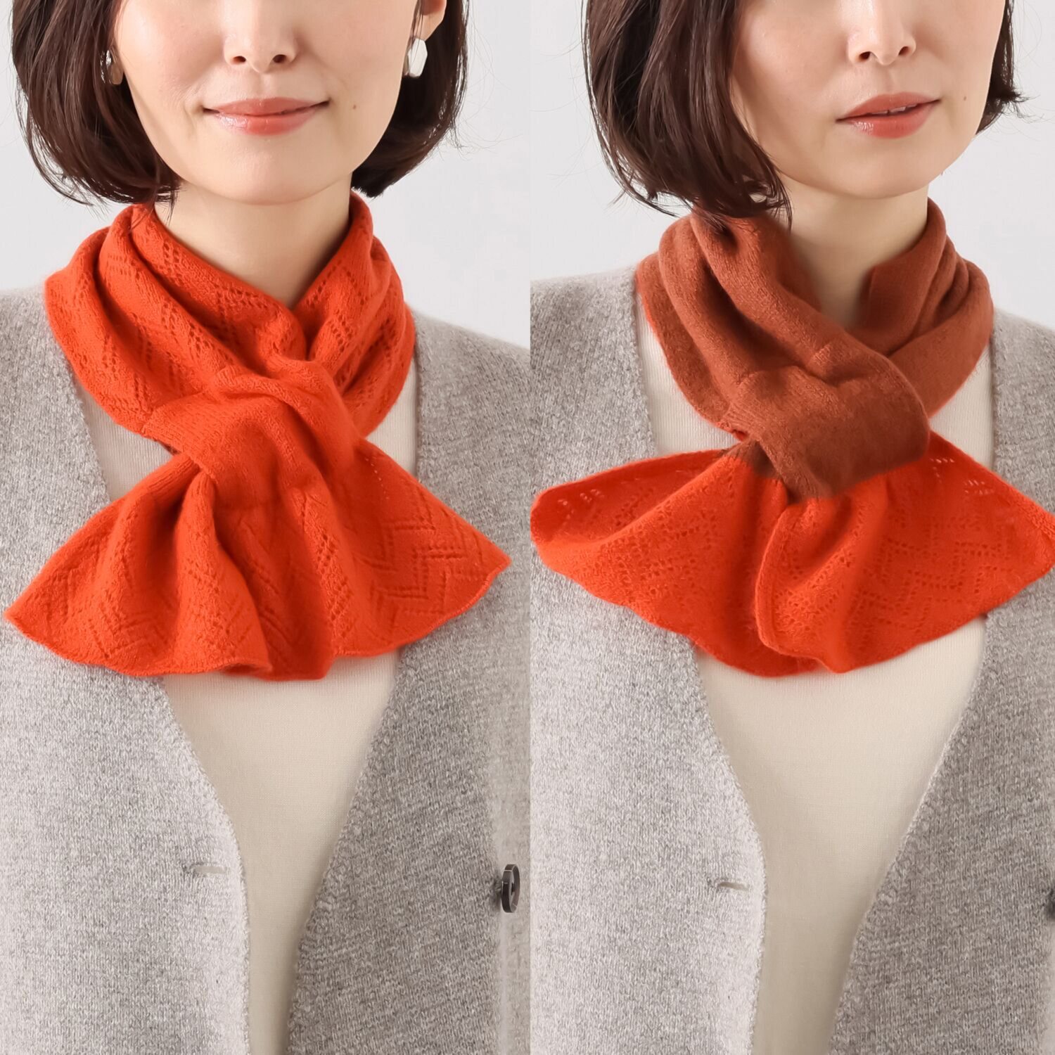 ルナルーチェ 内モンゴル産 カシミヤ１００％ レーシーニット リバーシブルマフラー