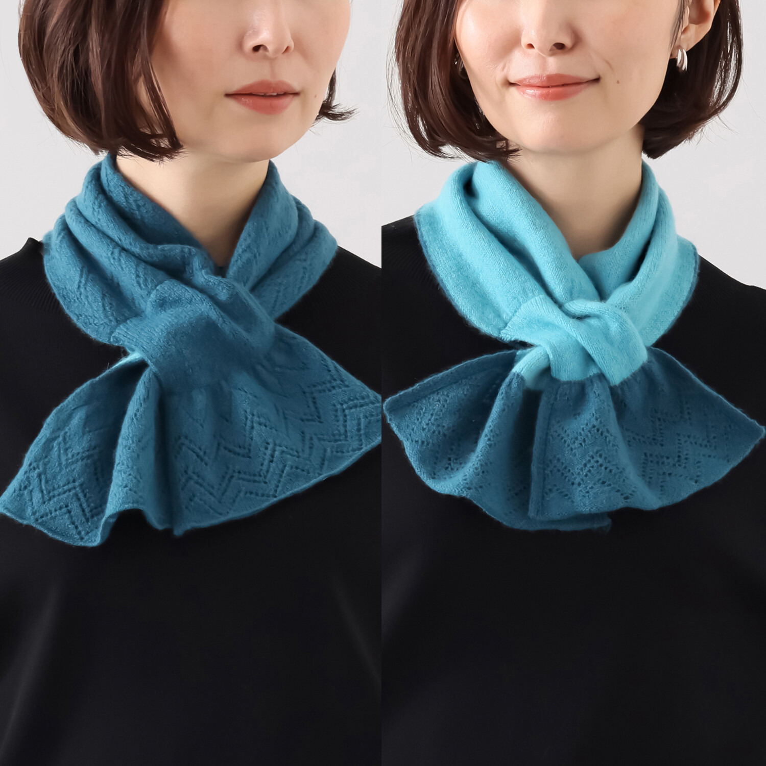 ルナルーチェ 内モンゴル産 カシミヤ１００％ レーシーニット リバーシブルマフラー