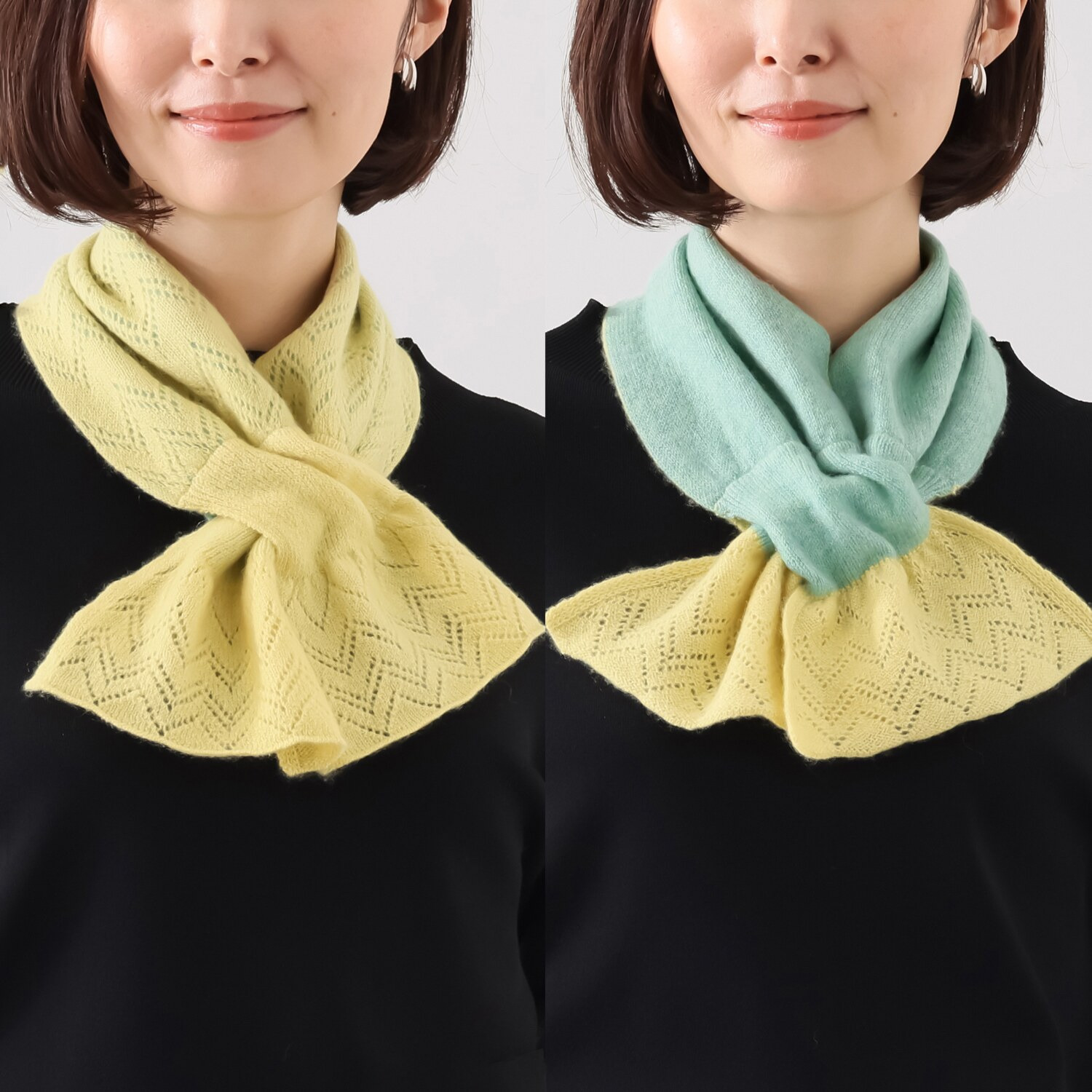 ルナルーチェ 内モンゴル産 カシミヤ１００％ レーシーニット リバーシブルマフラー