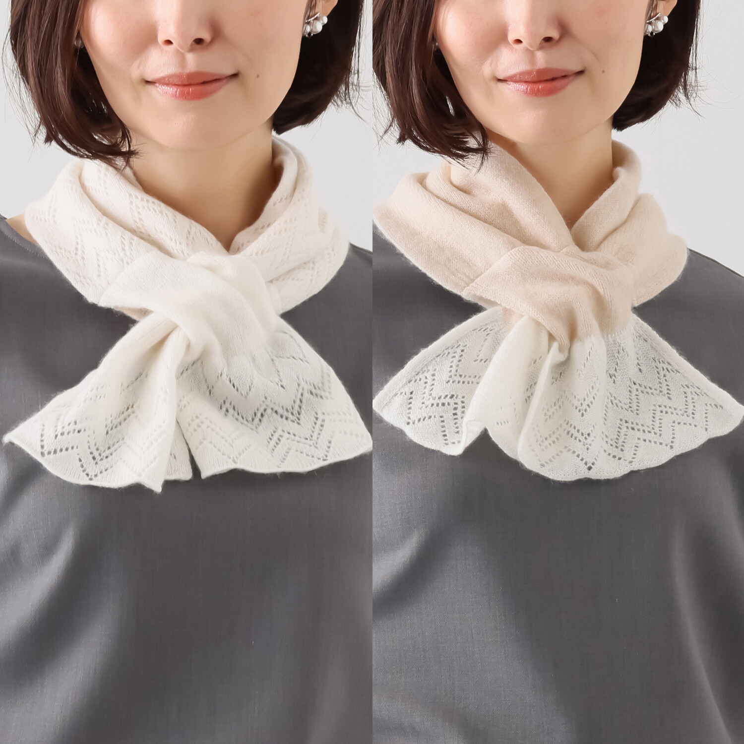 ルナルーチェ 内モンゴル産 カシミヤ１００％ レーシーニット リバーシブルマフラー