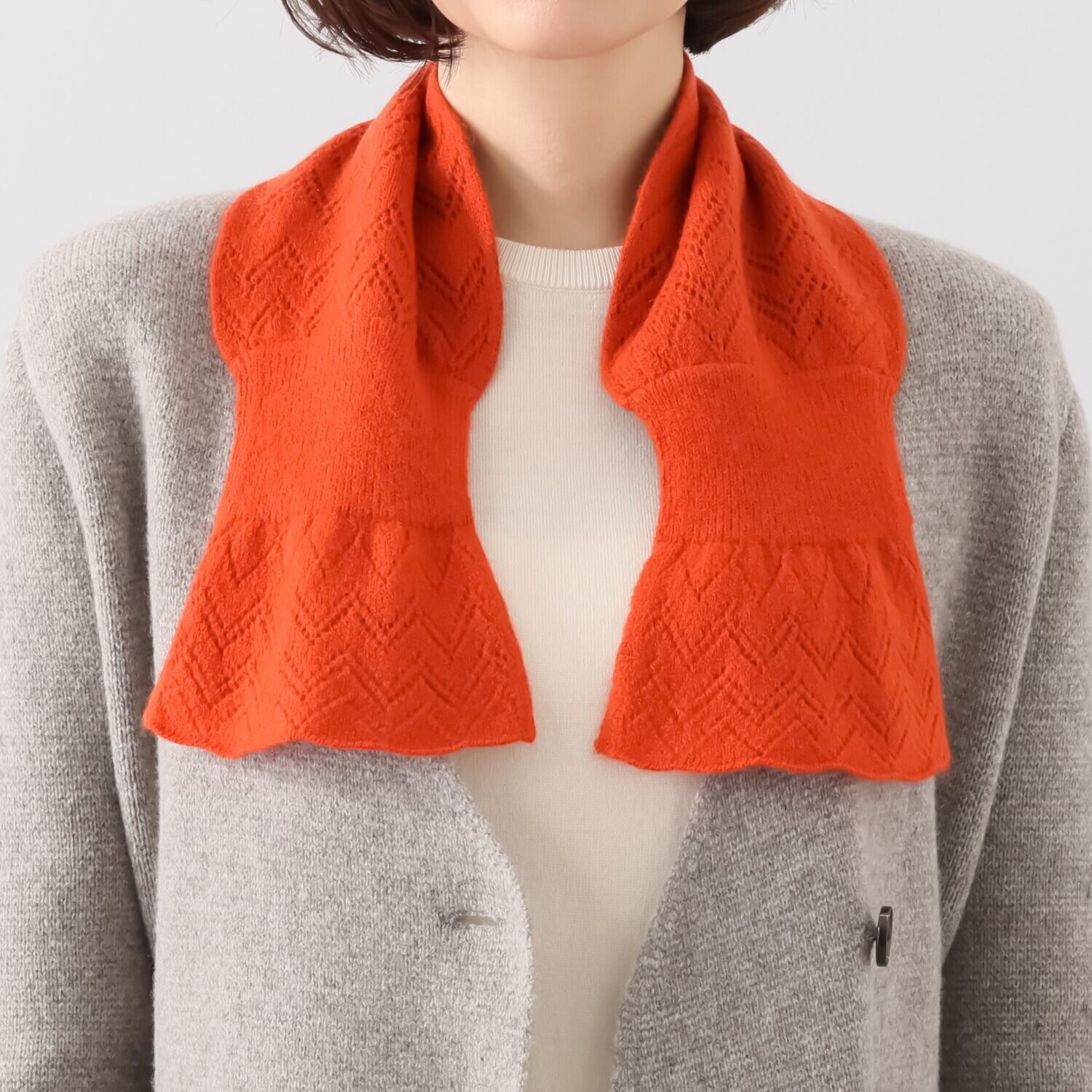 ルナルーチェ 内モンゴル産 カシミヤ１００％ レーシーニット リバーシブルマフラー