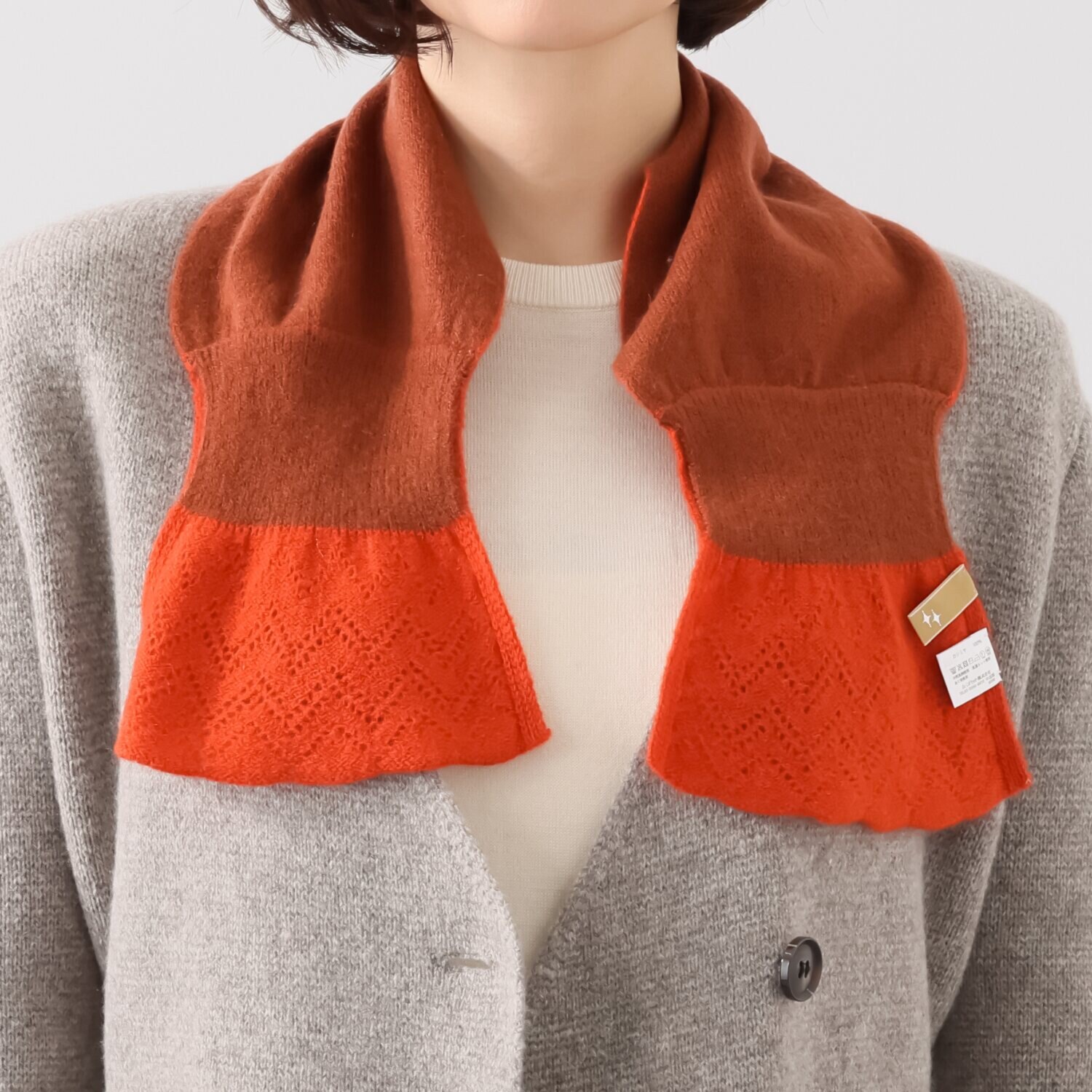 ルナルーチェ 内モンゴル産 カシミヤ１００％ レーシーニット リバーシブルマフラー