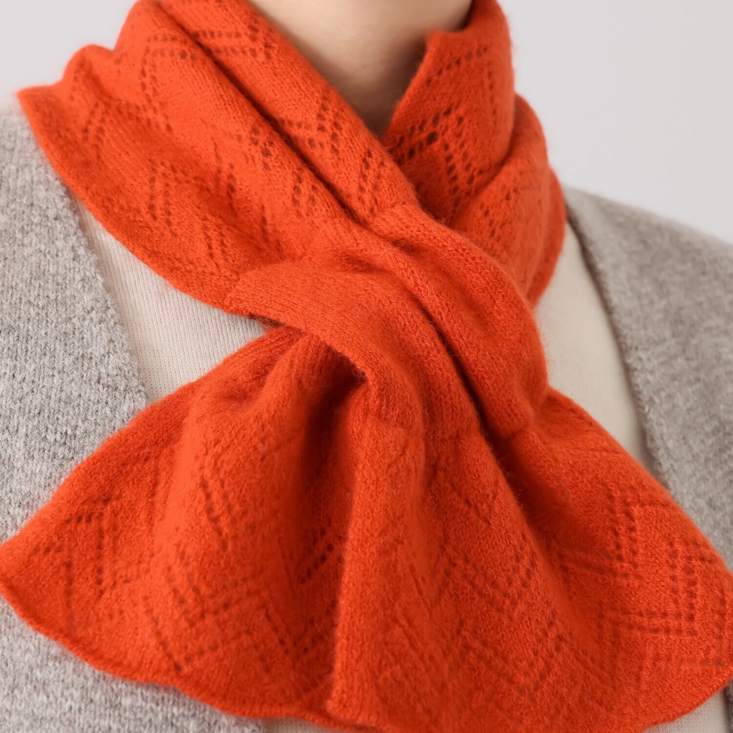 ルナルーチェ 内モンゴル産 カシミヤ１００％ レーシーニット リバーシブルマフラー