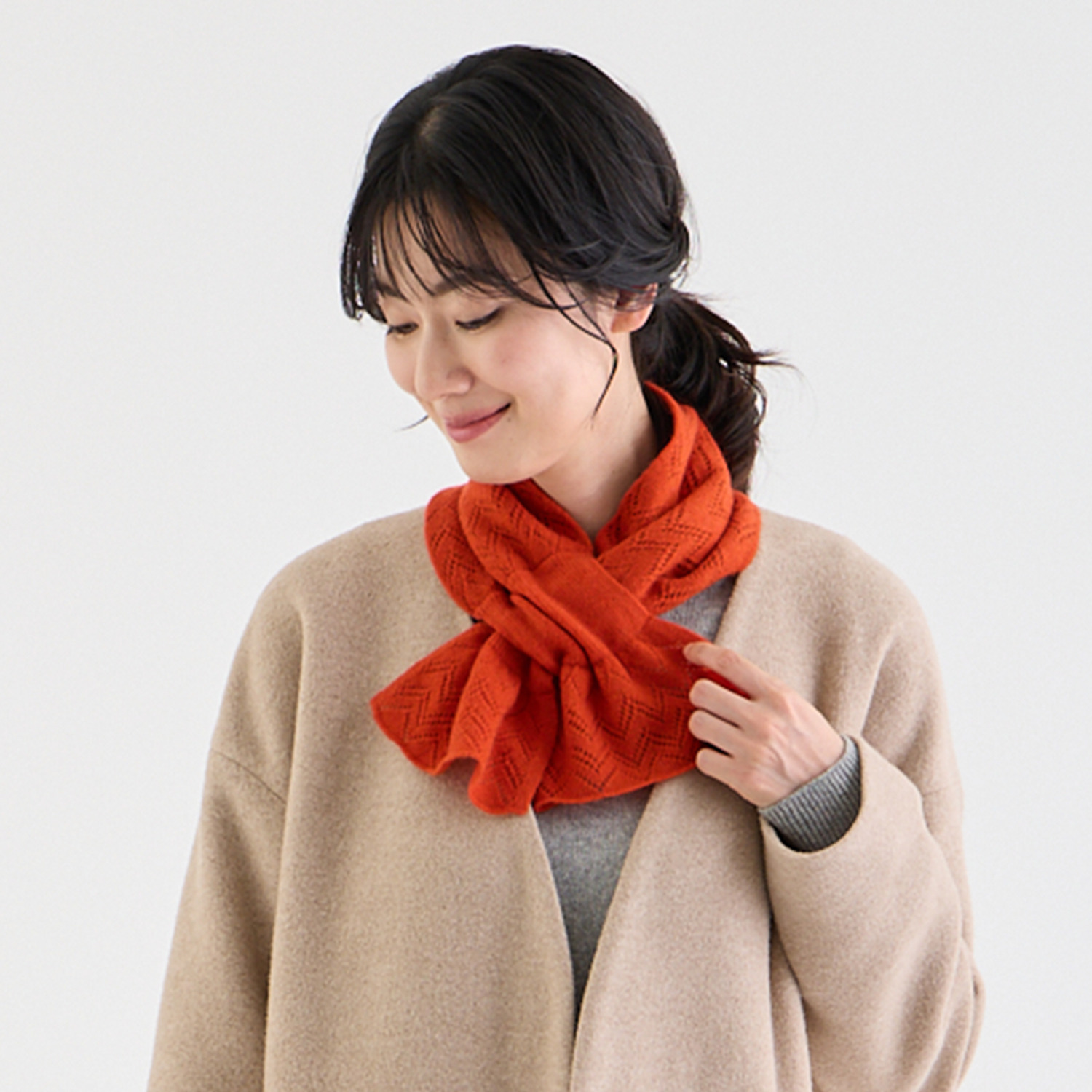 ルナルーチェ 内モンゴル産 カシミヤ１００％ レーシーニット リバーシブルマフラー