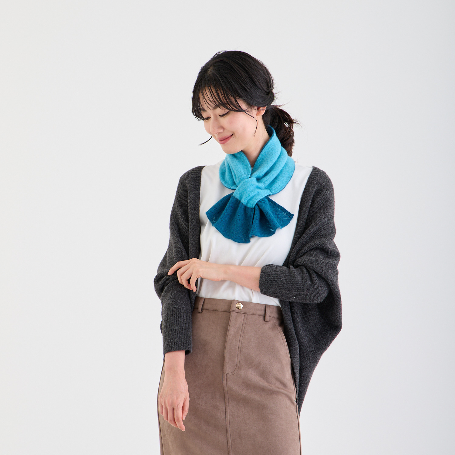 ルナルーチェ 内モンゴル産 カシミヤ１００％ レーシーニット リバーシブルマフラー