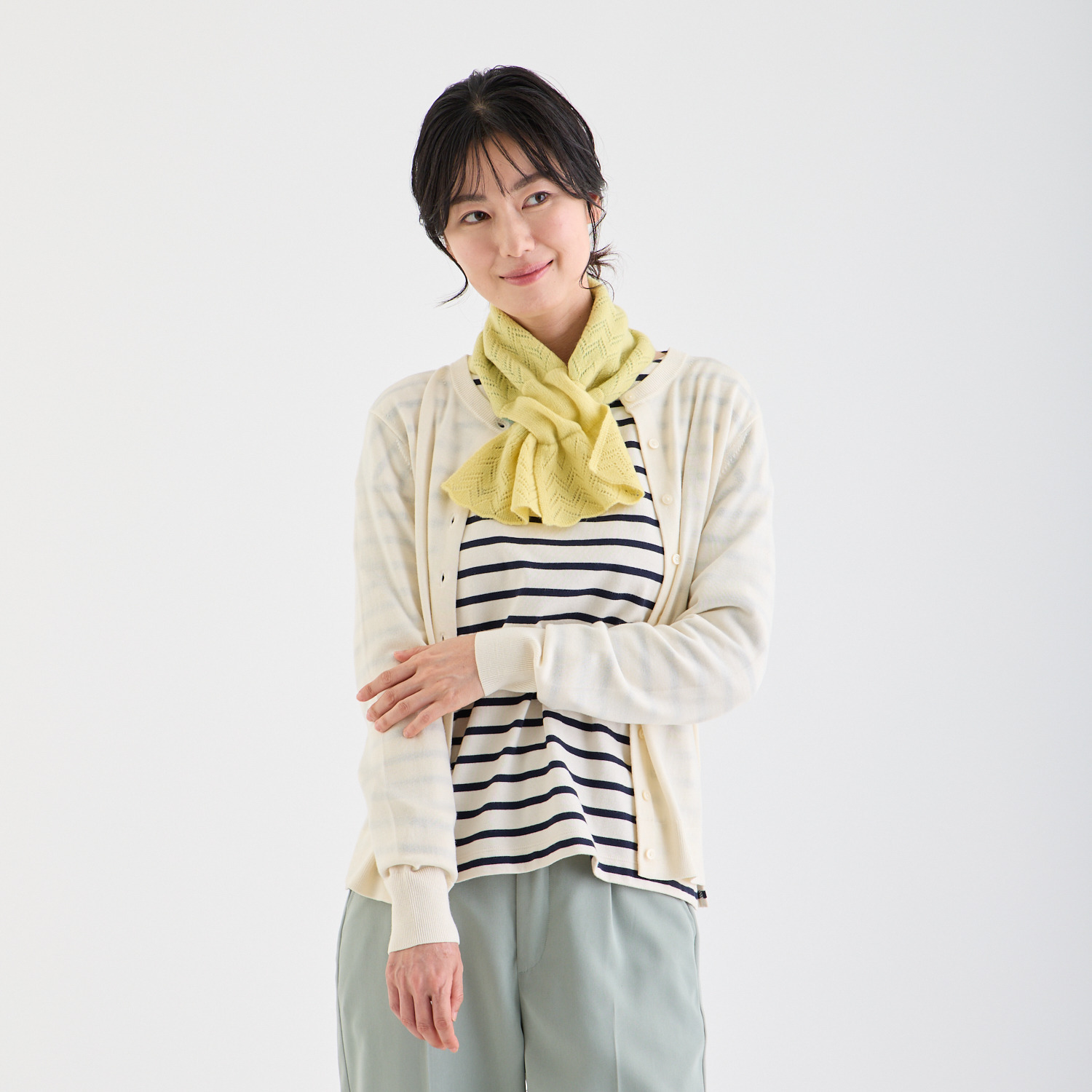 ルナルーチェ 内モンゴル産 カシミヤ１００％ レーシーニット リバーシブルマフラー