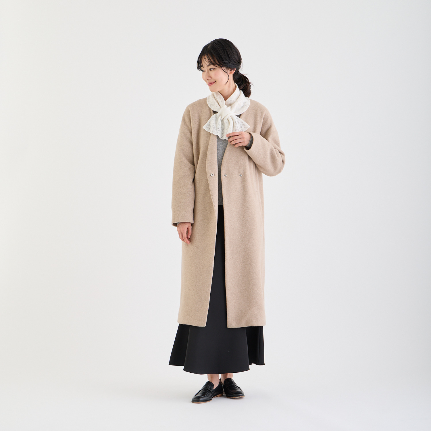 ルナルーチェ 内モンゴル産 カシミヤ１００％ レーシーニット リバーシブルマフラー