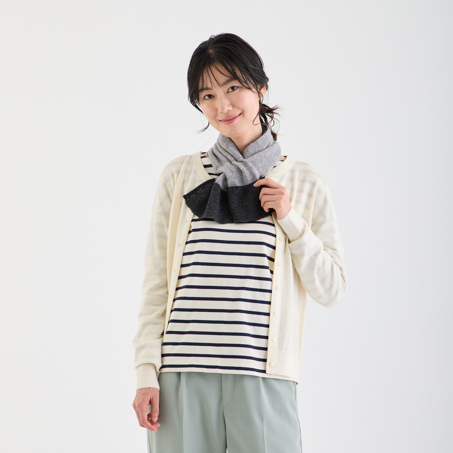 ルナルーチェ 内モンゴル産 カシミヤ１００％ レーシーニット リバーシブルマフラー