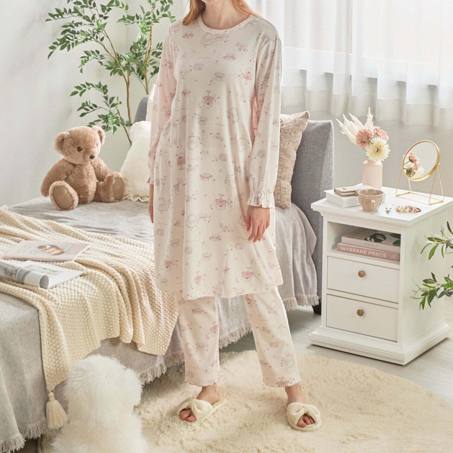 ナルエー コットン１００％スムース ティーカップデザイン ルームウェア