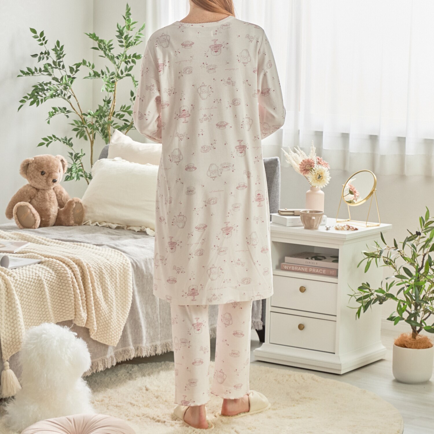 ナルエー コットン１００％スムース ティーカップデザイン ルームウェア