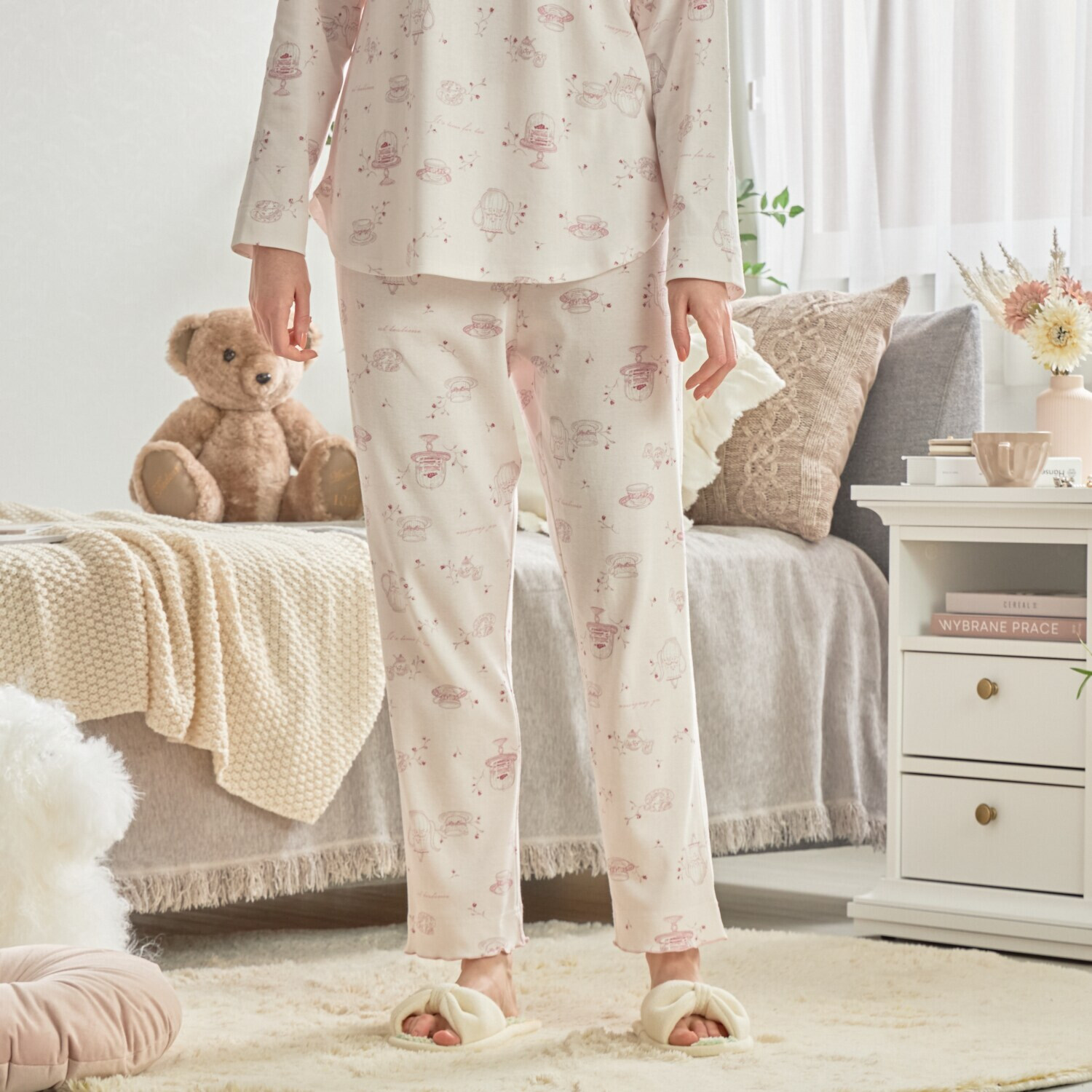 ナルエー コットン１００％スムース ティーカップデザイン ルームウェア