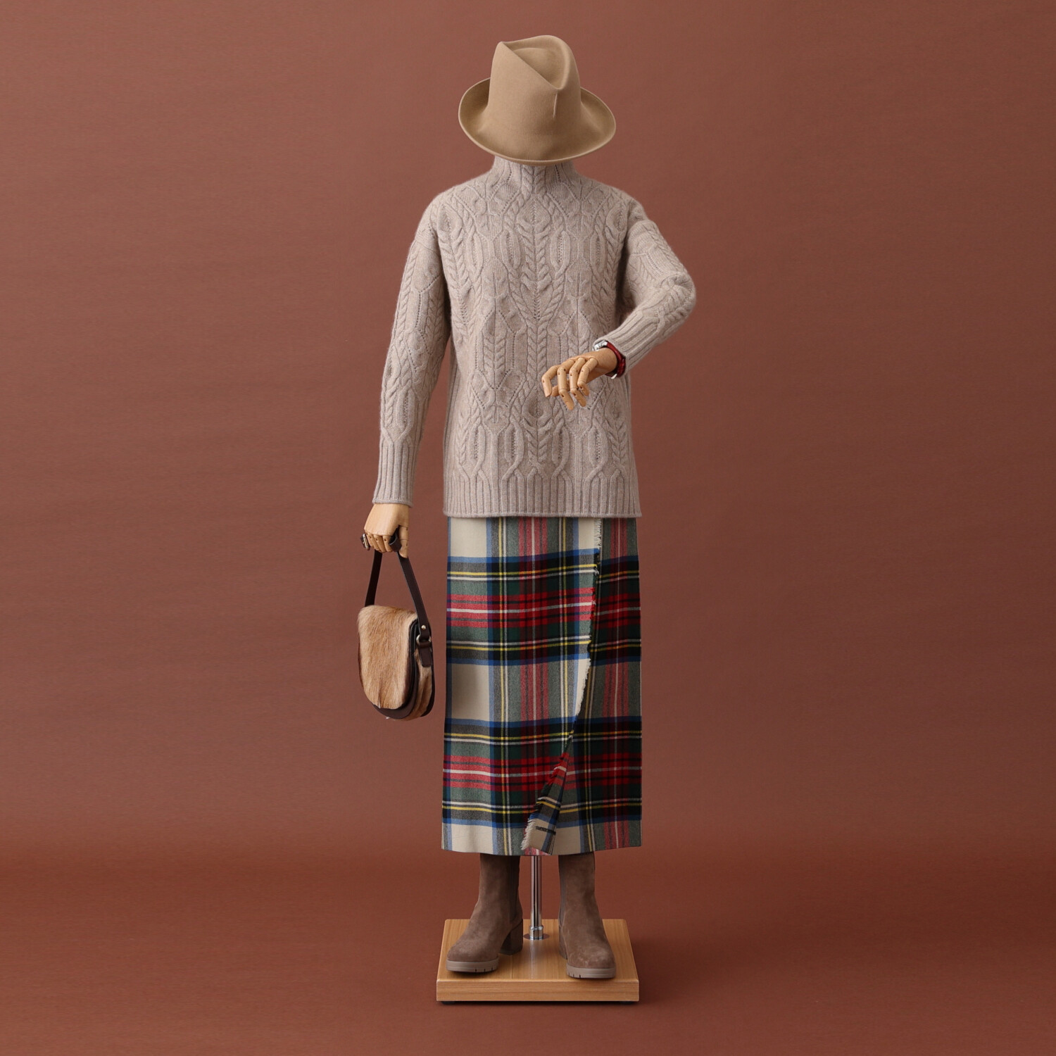 ネイチャーズ 無染色カシミヤ ケーブル編 ボトルネックプルオーバー