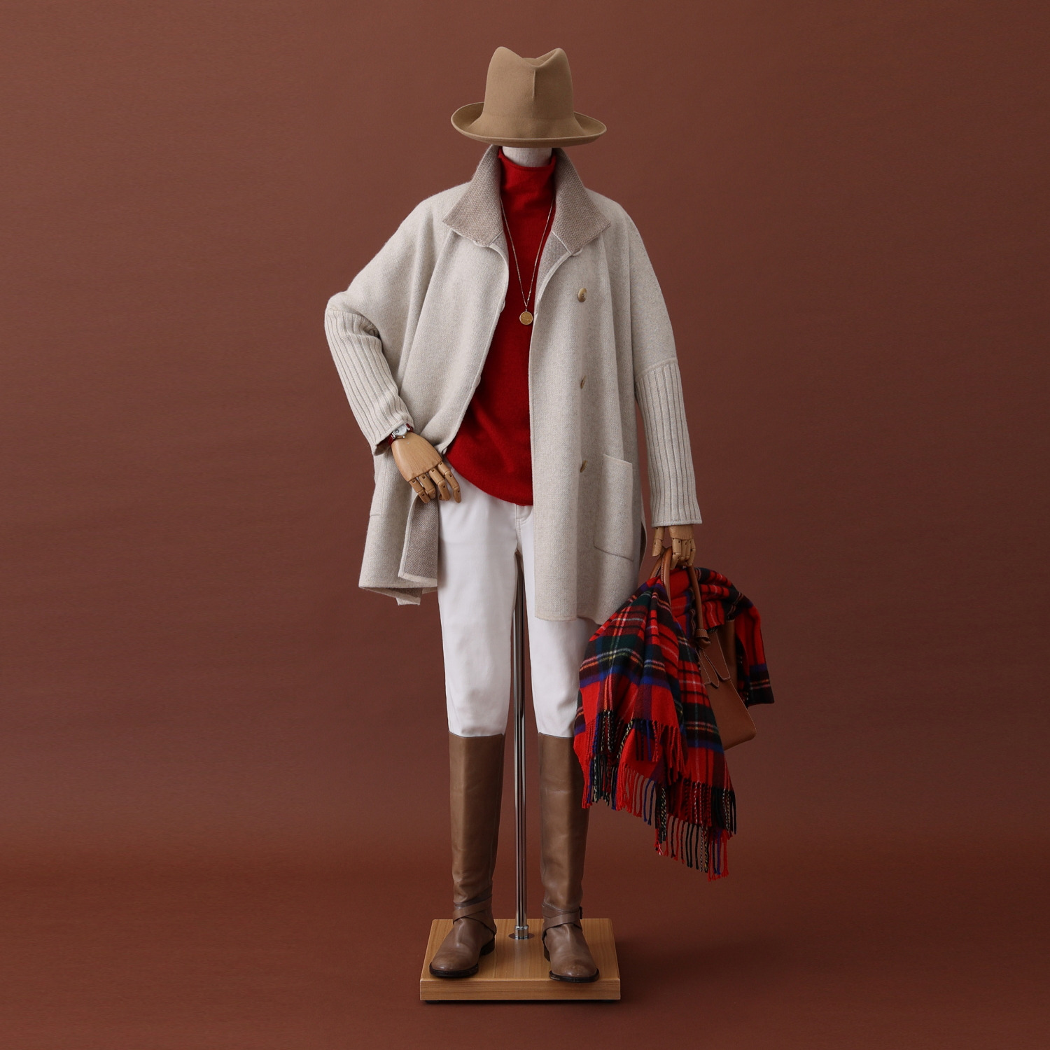 ネイチャーズ 無染色カシミヤ ダブルフェイス ポンチョ風コート