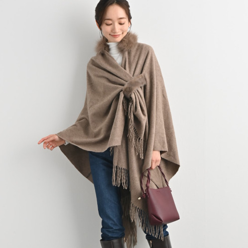 ティエドゥール 内モンゴル産 アルバスカシミヤ100% ブルーフォックス&ミンク トリミングケープ ティエドゥール 内モンゴル産 アルバスカシミヤ100% ブルーフォックス&ミンク トリミングケープ