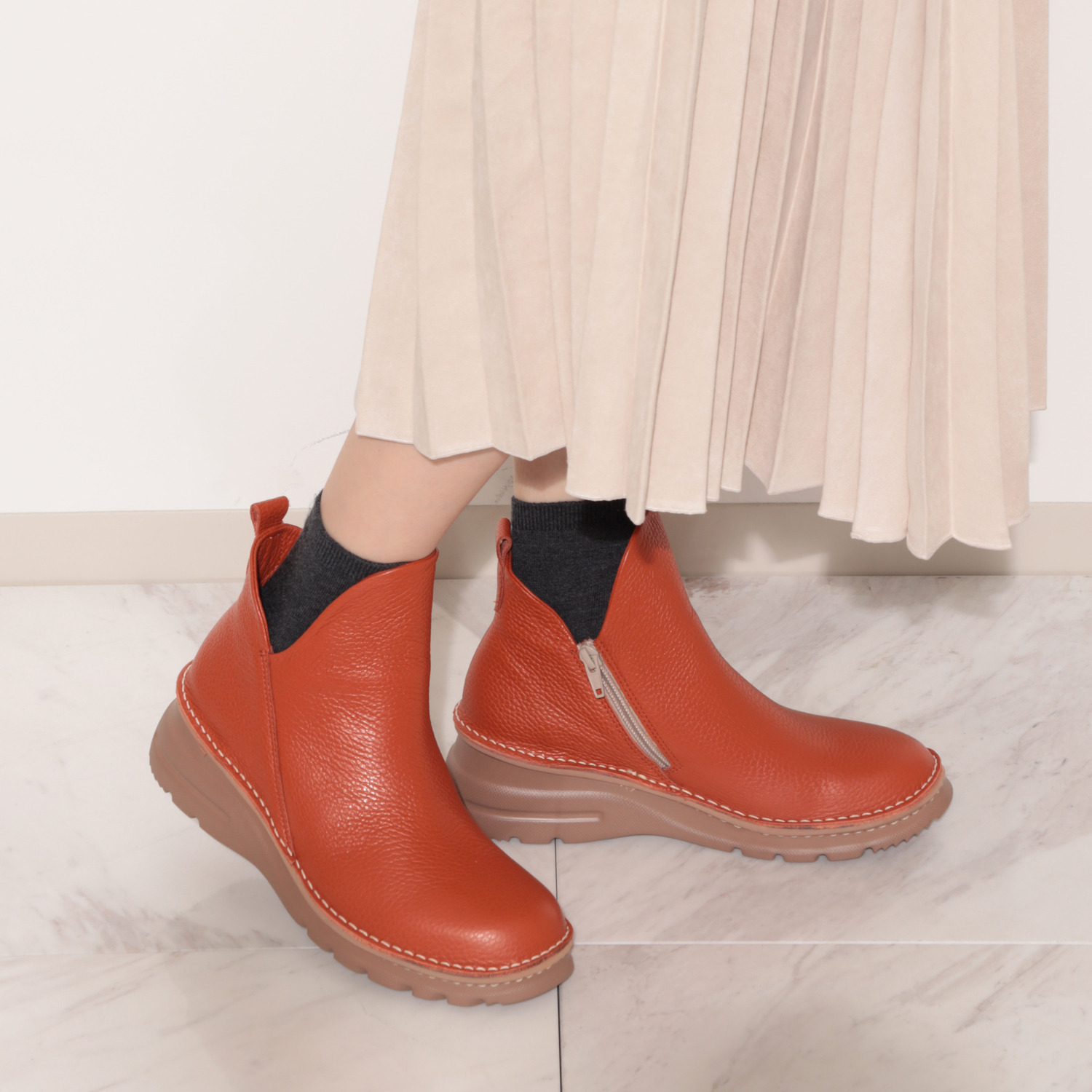 ＪＳハートレーベル ＜日本製＞ はっ水　姫路レザー 軽量コンフォートブーツ